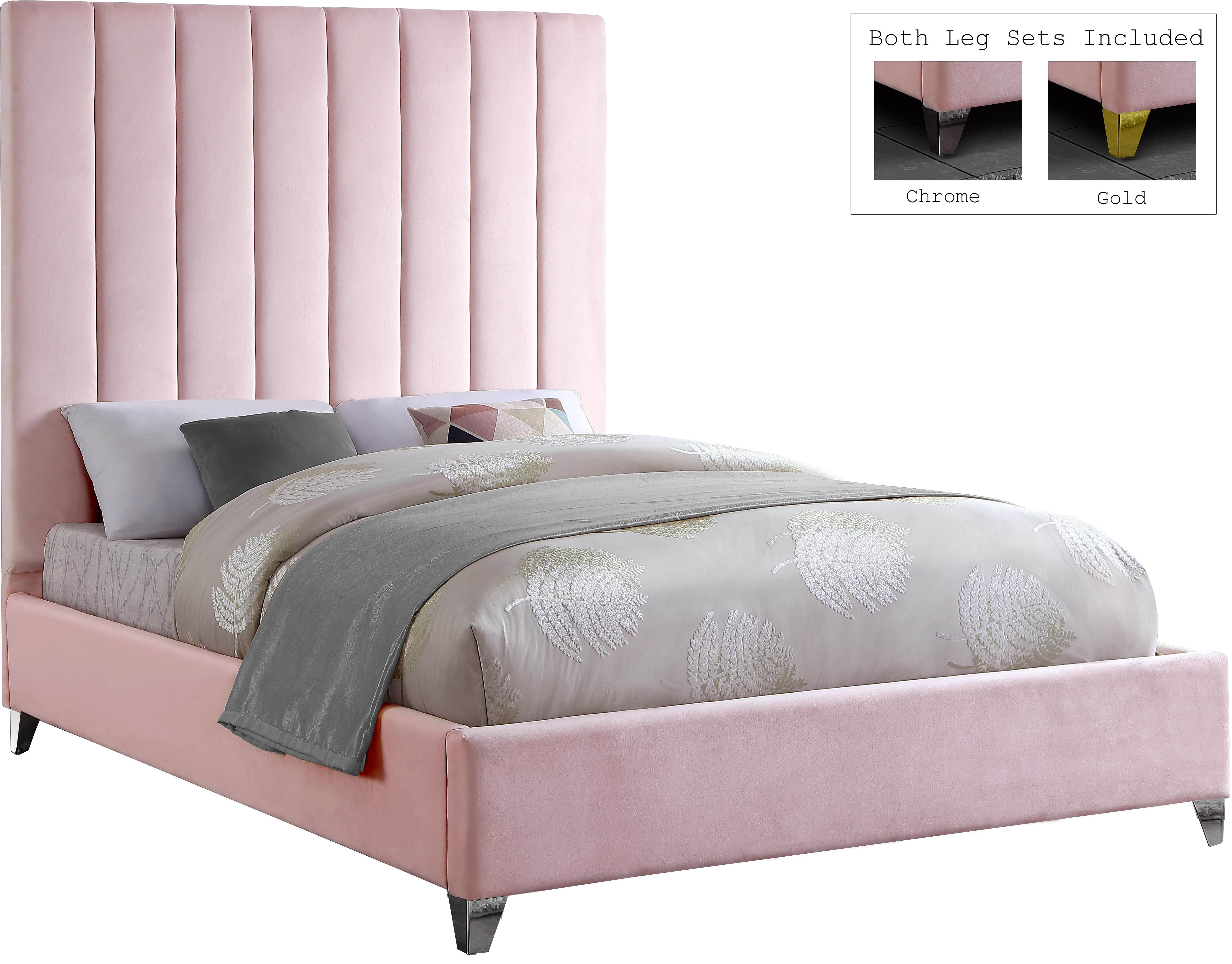 Via Pink Velvet Full Bed - Luxury Home Furniture (MI)