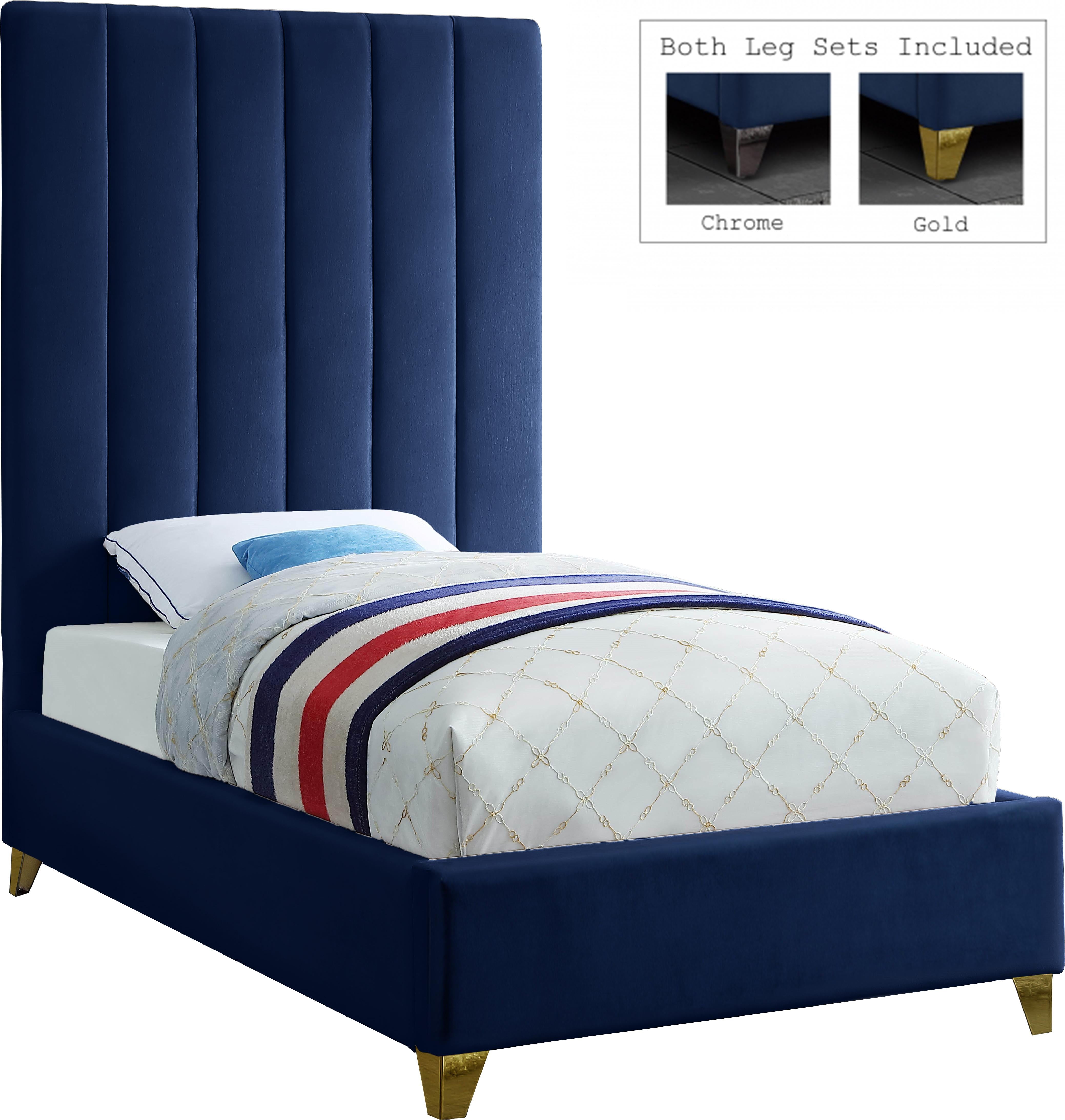 Via Navy Velvet Twin Bed - Luxury Home Furniture (MI)