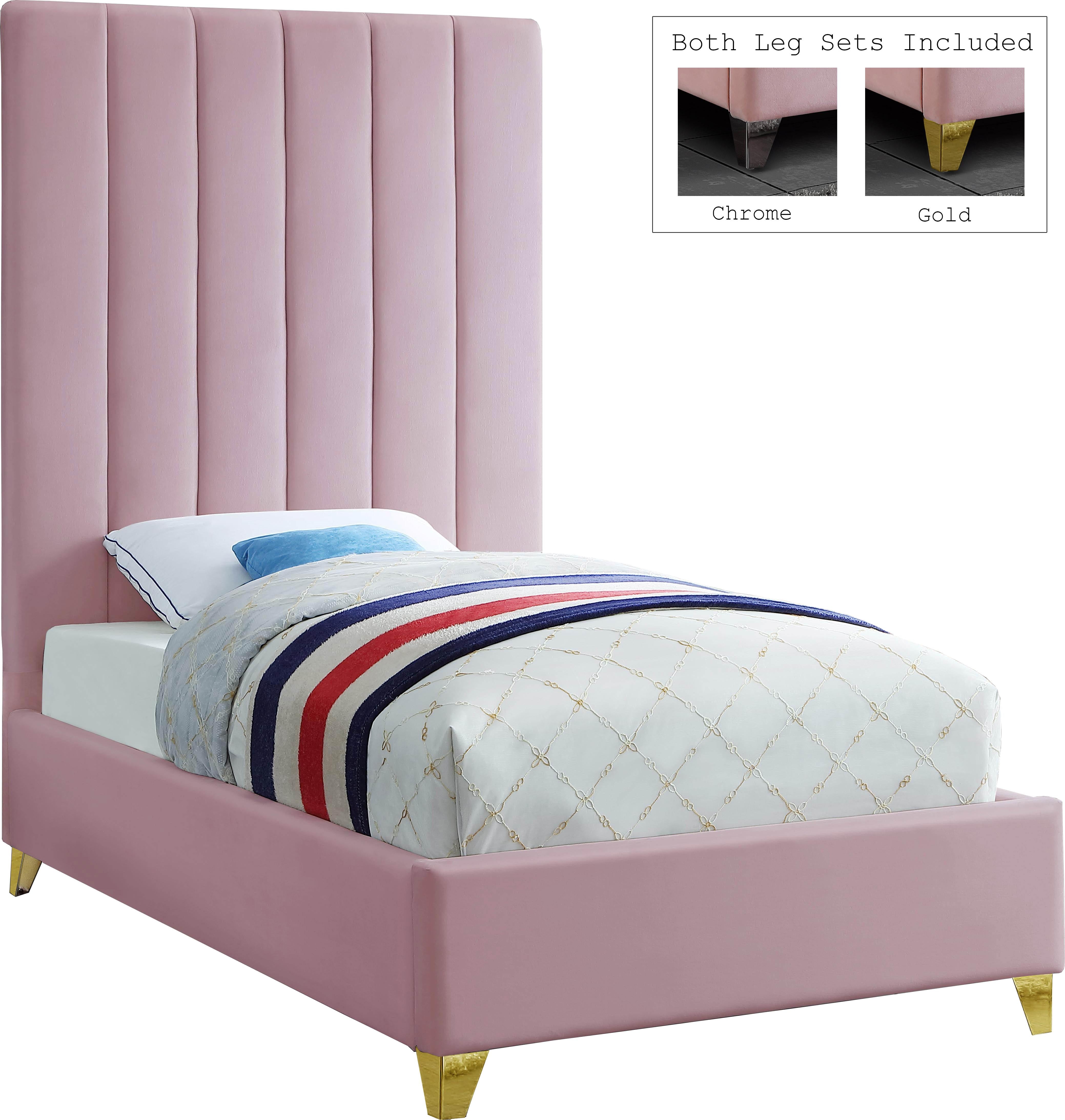 Via Pink Velvet Twin Bed - Luxury Home Furniture (MI)