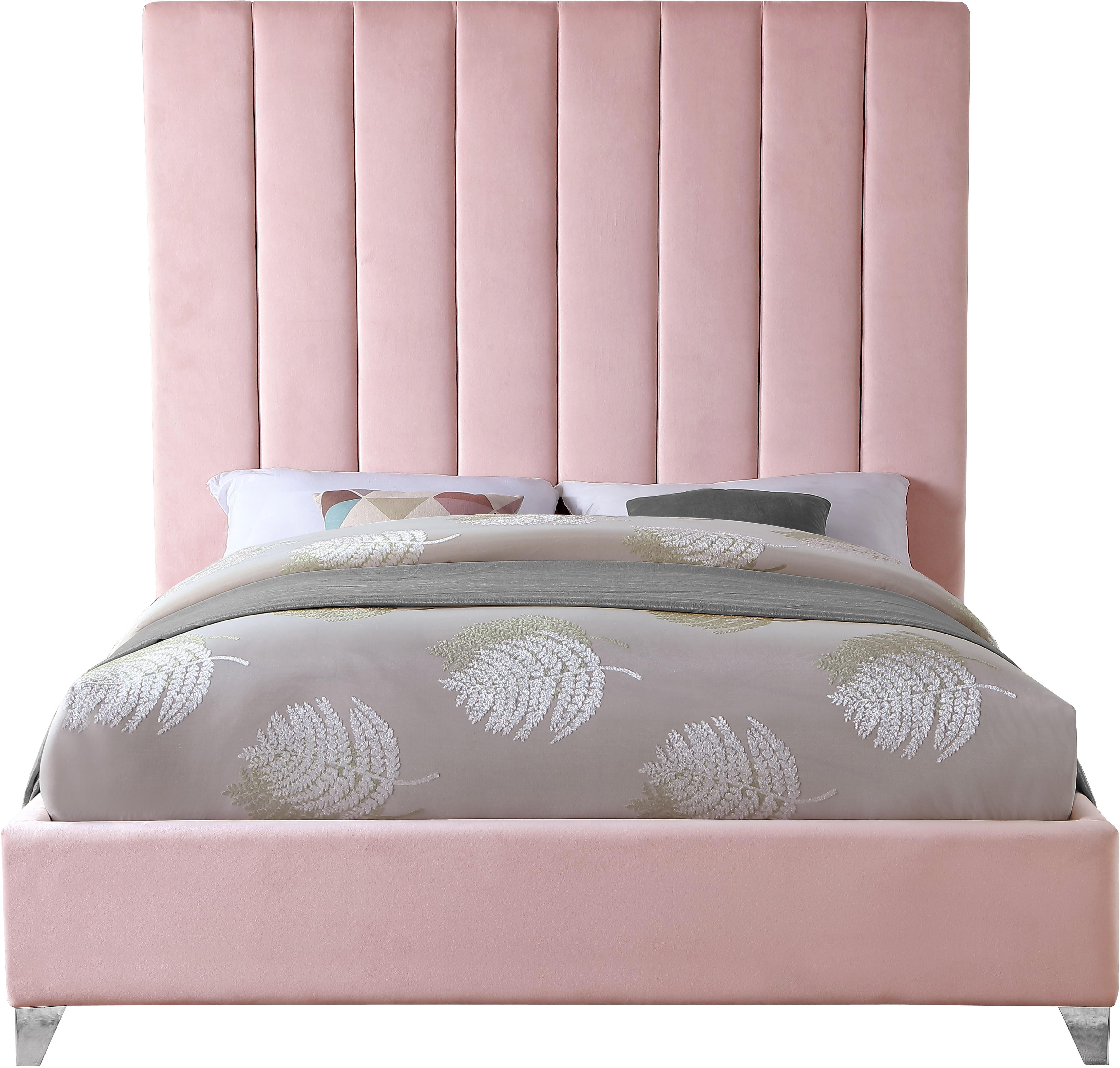 Via Pink Velvet Full Bed - Luxury Home Furniture (MI)