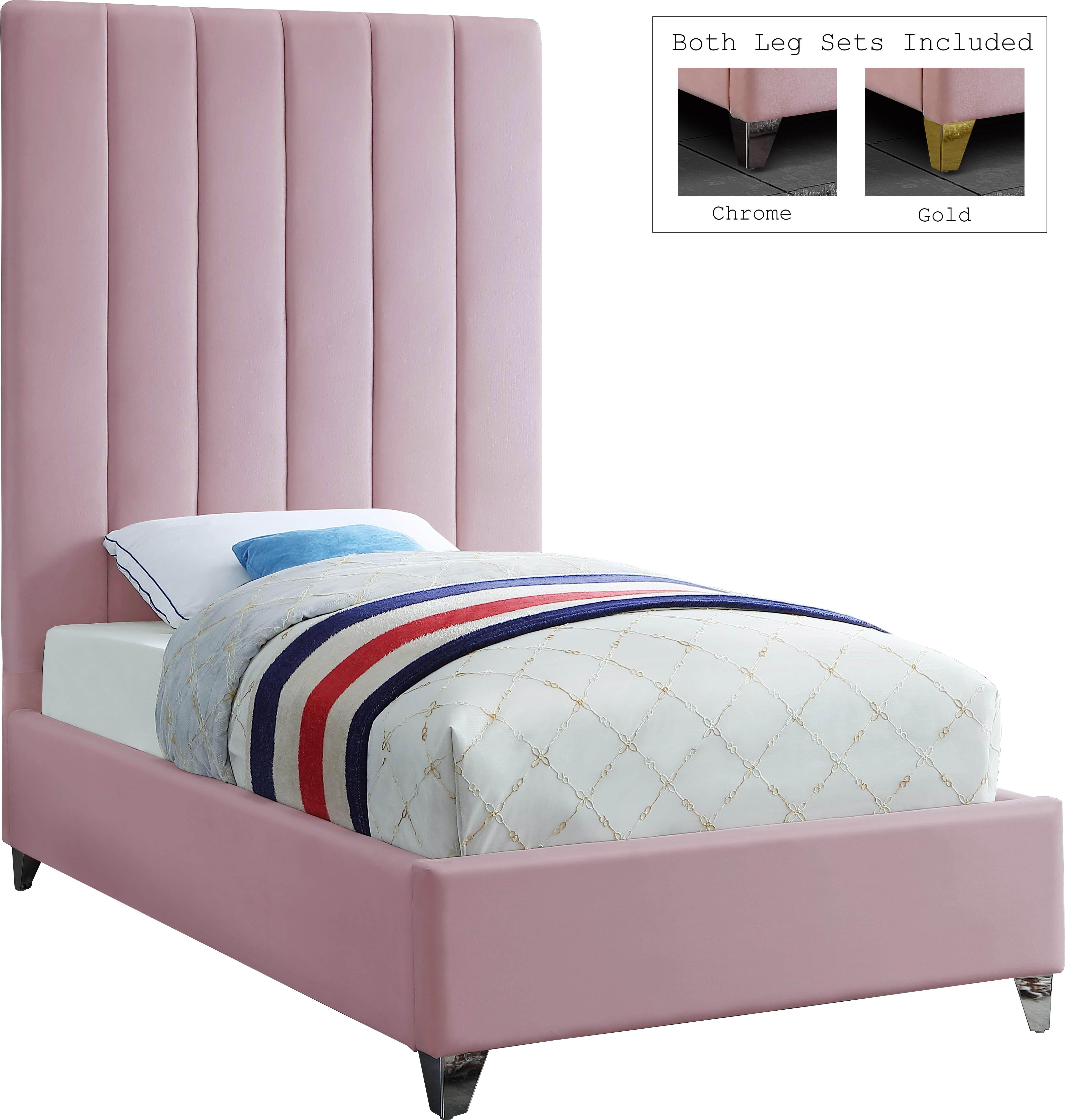 Via Pink Velvet Twin Bed - Luxury Home Furniture (MI)
