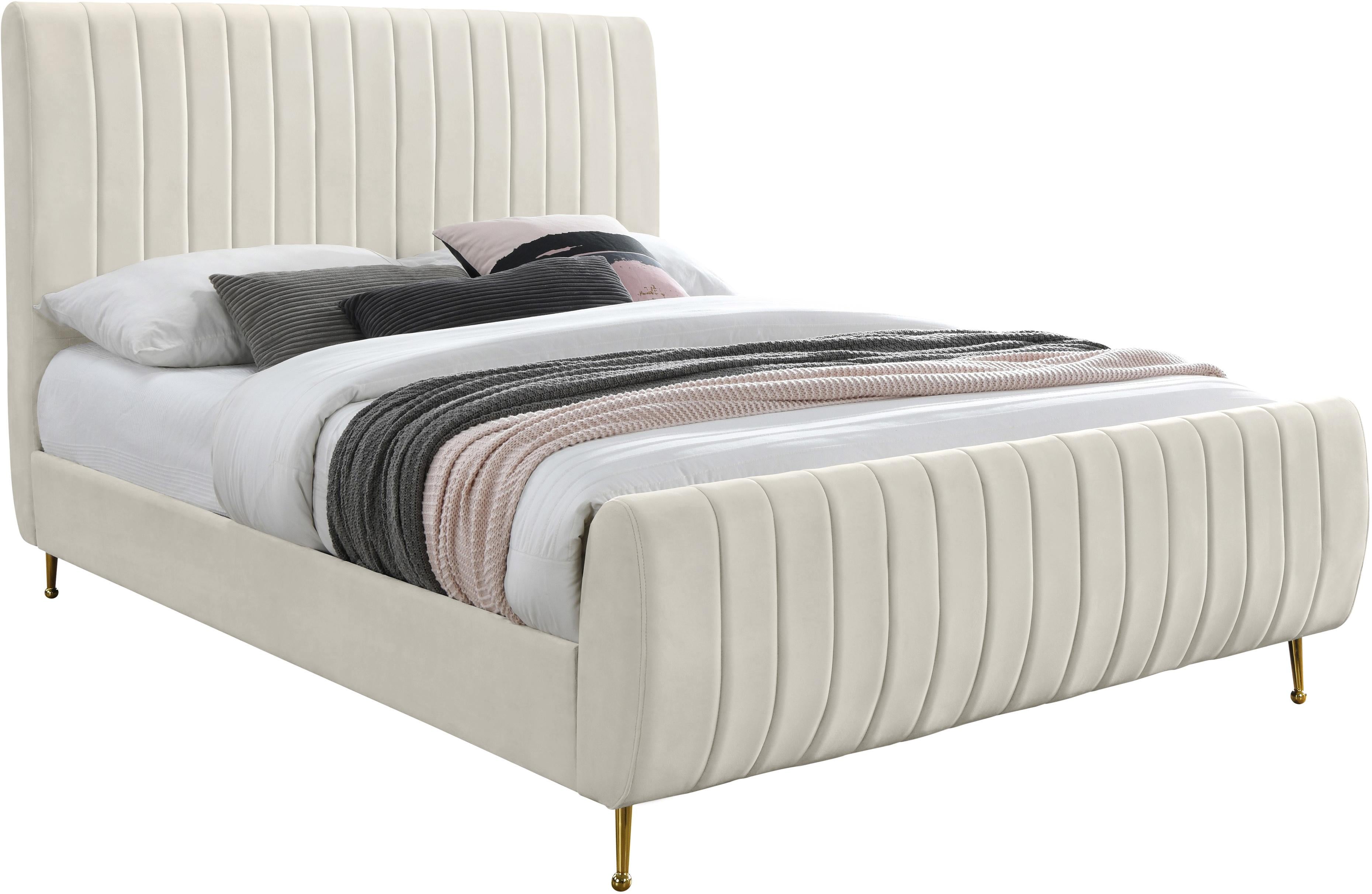 Zara Cream Velvet Full Bed (3 Boxes) - Luxury Home Furniture (MI)