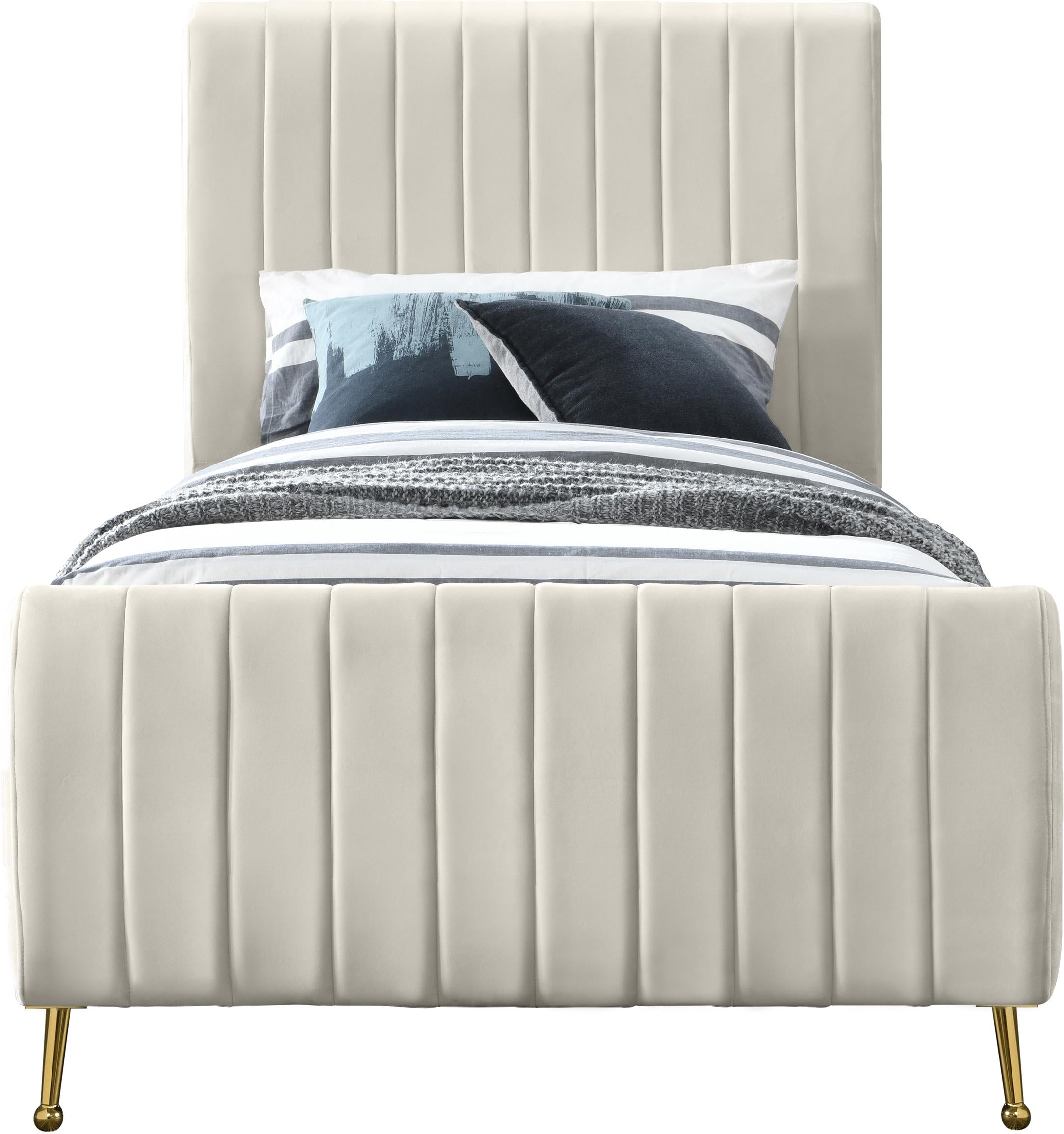 Zara Cream Velvet Twin Bed (3 Boxes) - Luxury Home Furniture (MI)