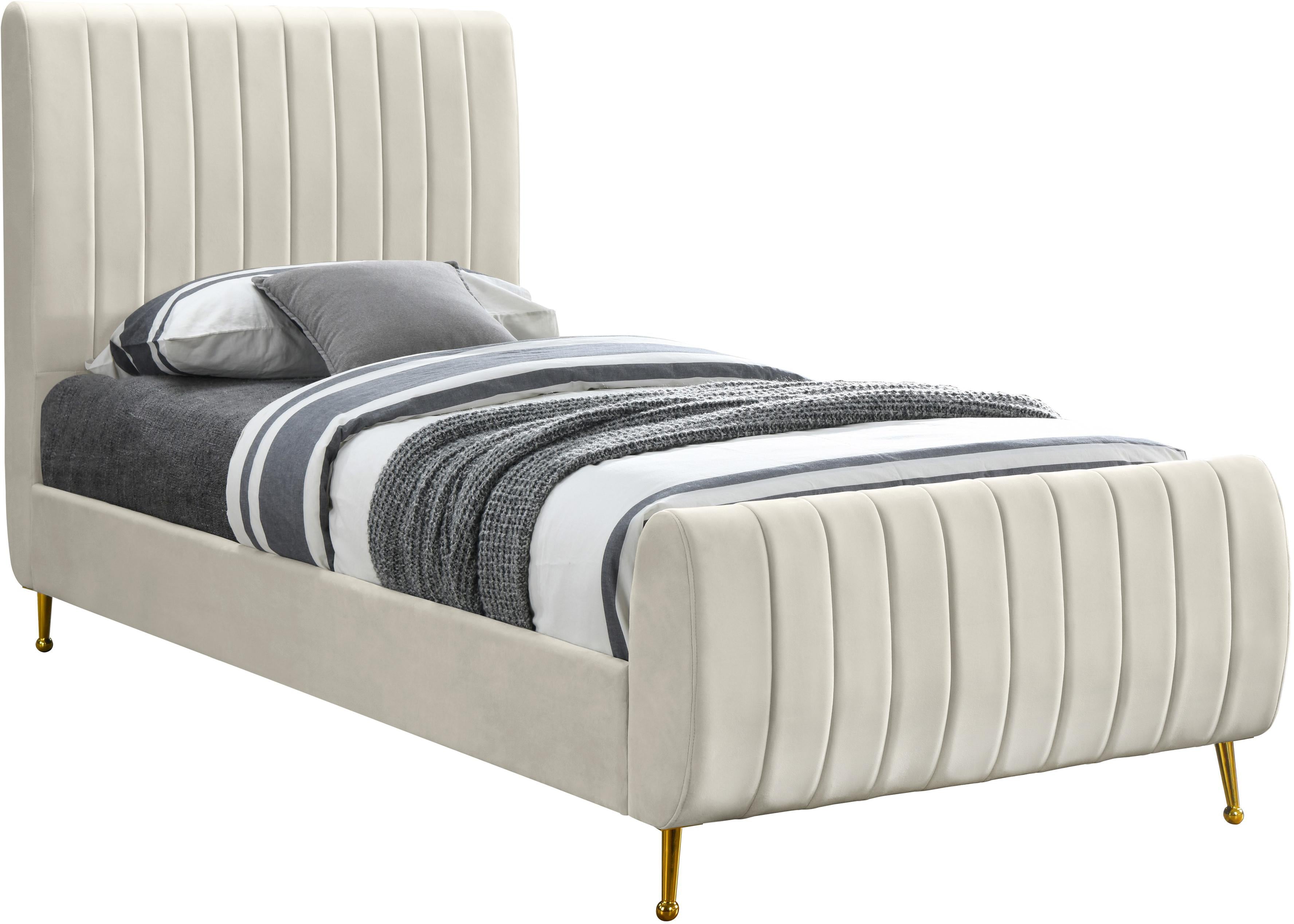 Zara Cream Velvet Twin Bed (3 Boxes) - Luxury Home Furniture (MI)