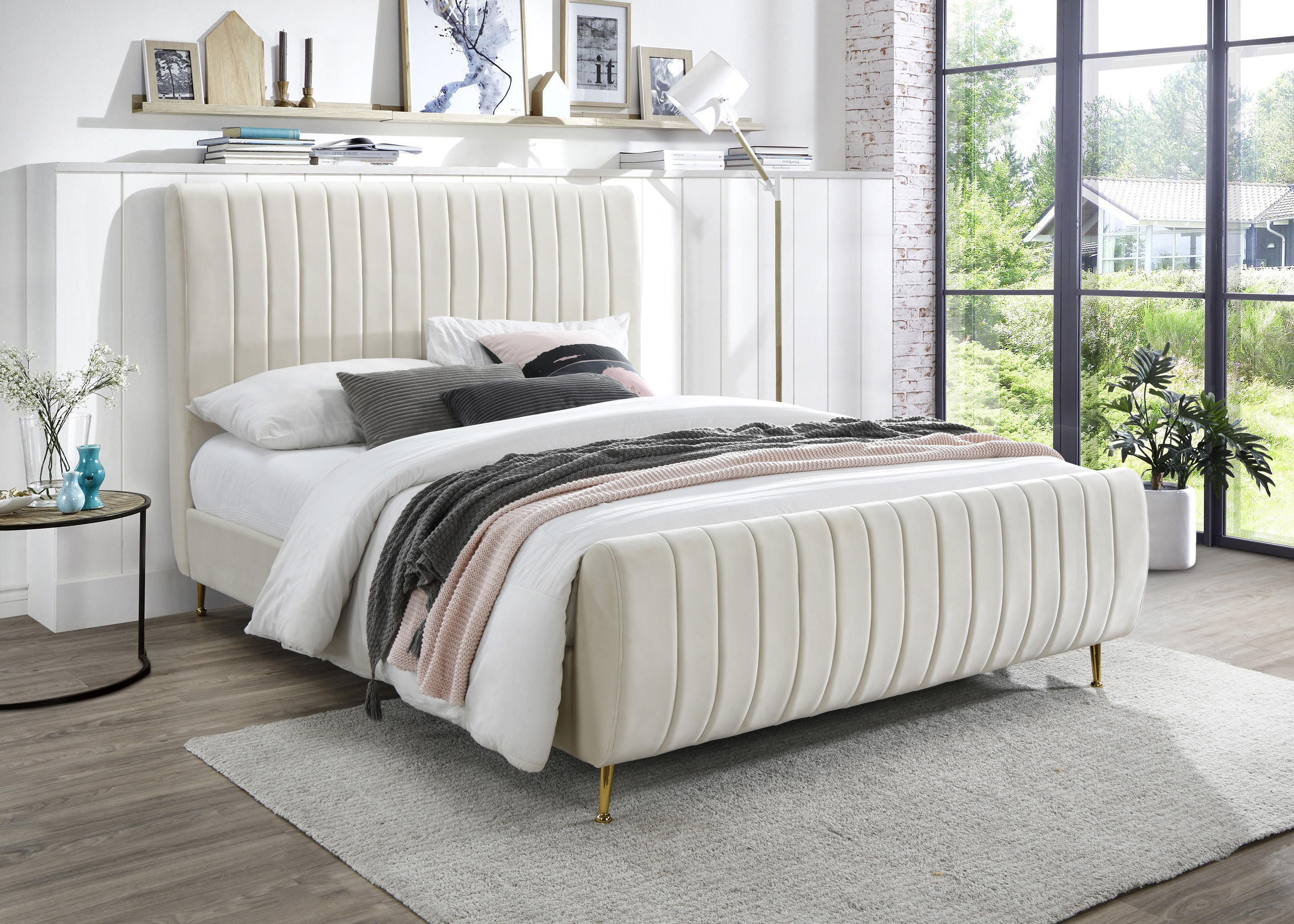 Zara Cream Velvet Full Bed (3 Boxes) - Luxury Home Furniture (MI)