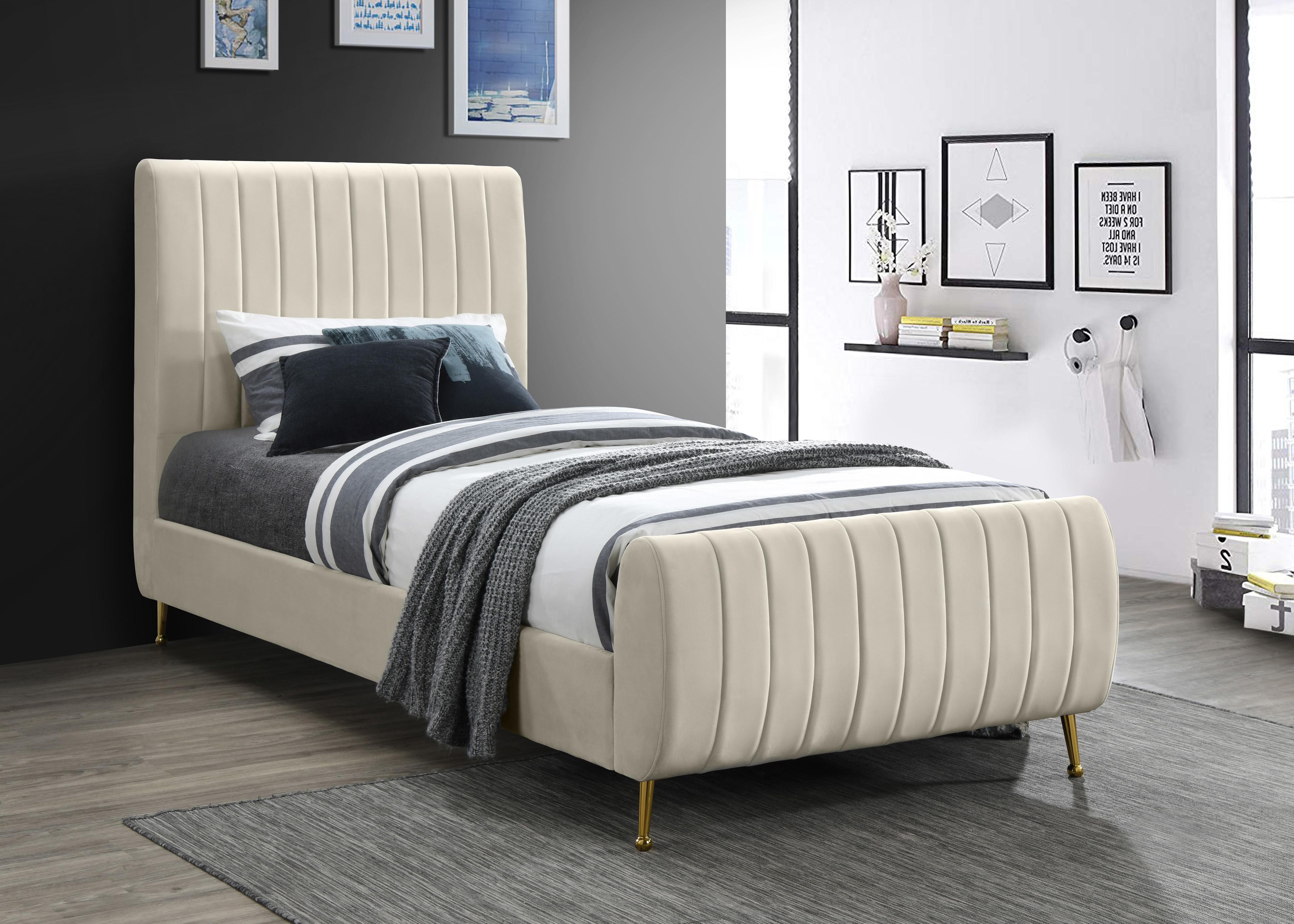 Zara Cream Velvet Twin Bed (3 Boxes) - Luxury Home Furniture (MI)