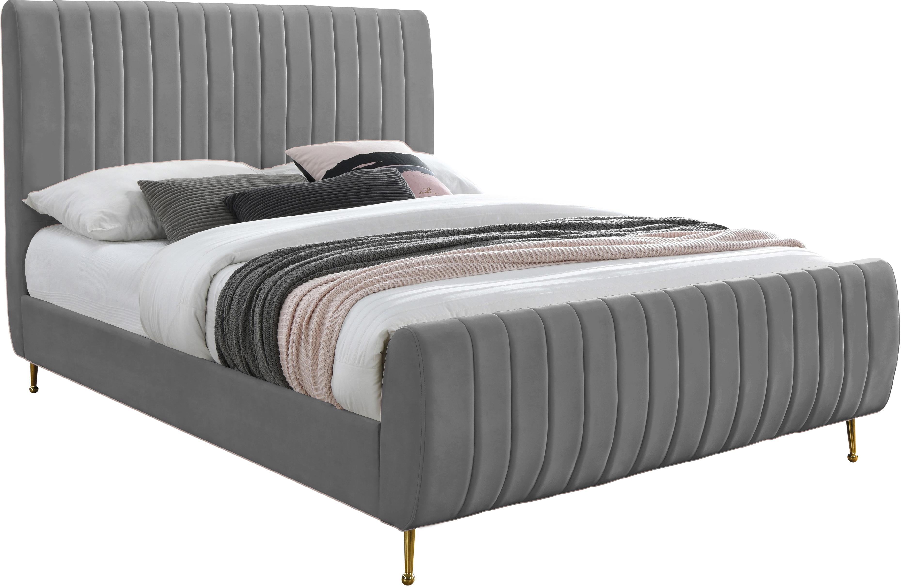 Zara Grey Velvet Full Bed (3 Boxes) - Luxury Home Furniture (MI)