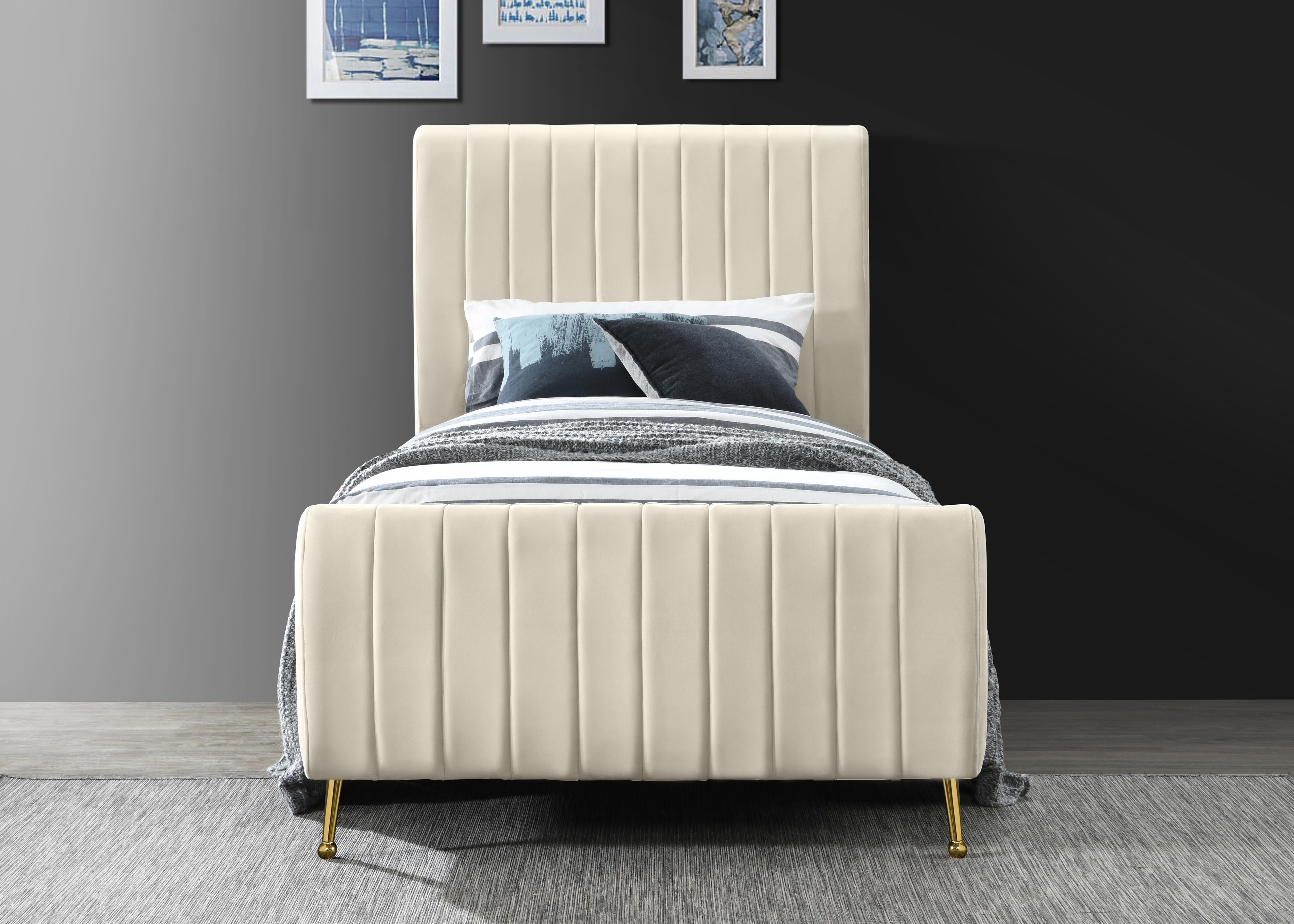 Zara Cream Velvet Twin Bed (3 Boxes) - Luxury Home Furniture (MI)