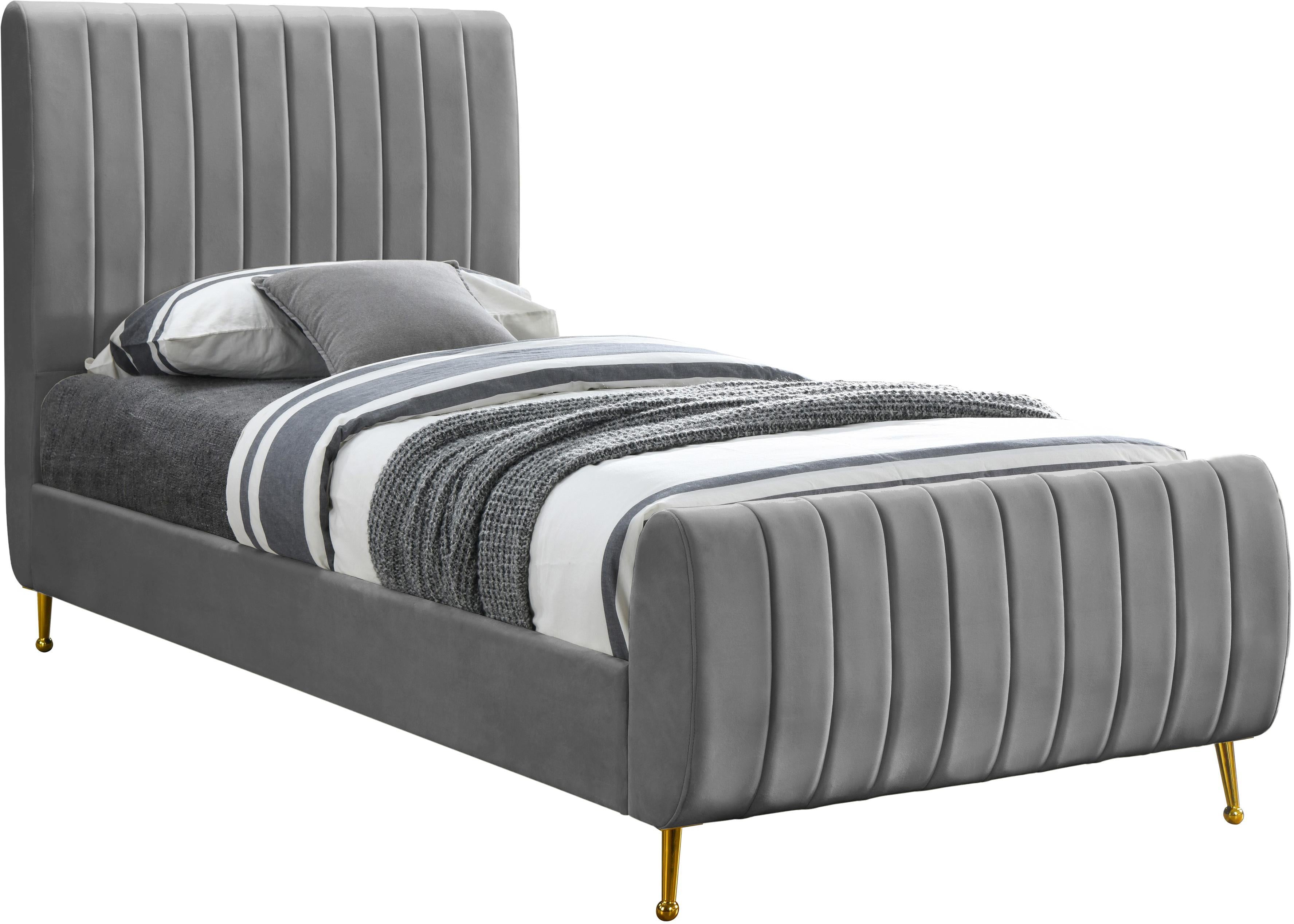 Zara Grey Velvet Twin Bed (3 Boxes) - Luxury Home Furniture (MI)