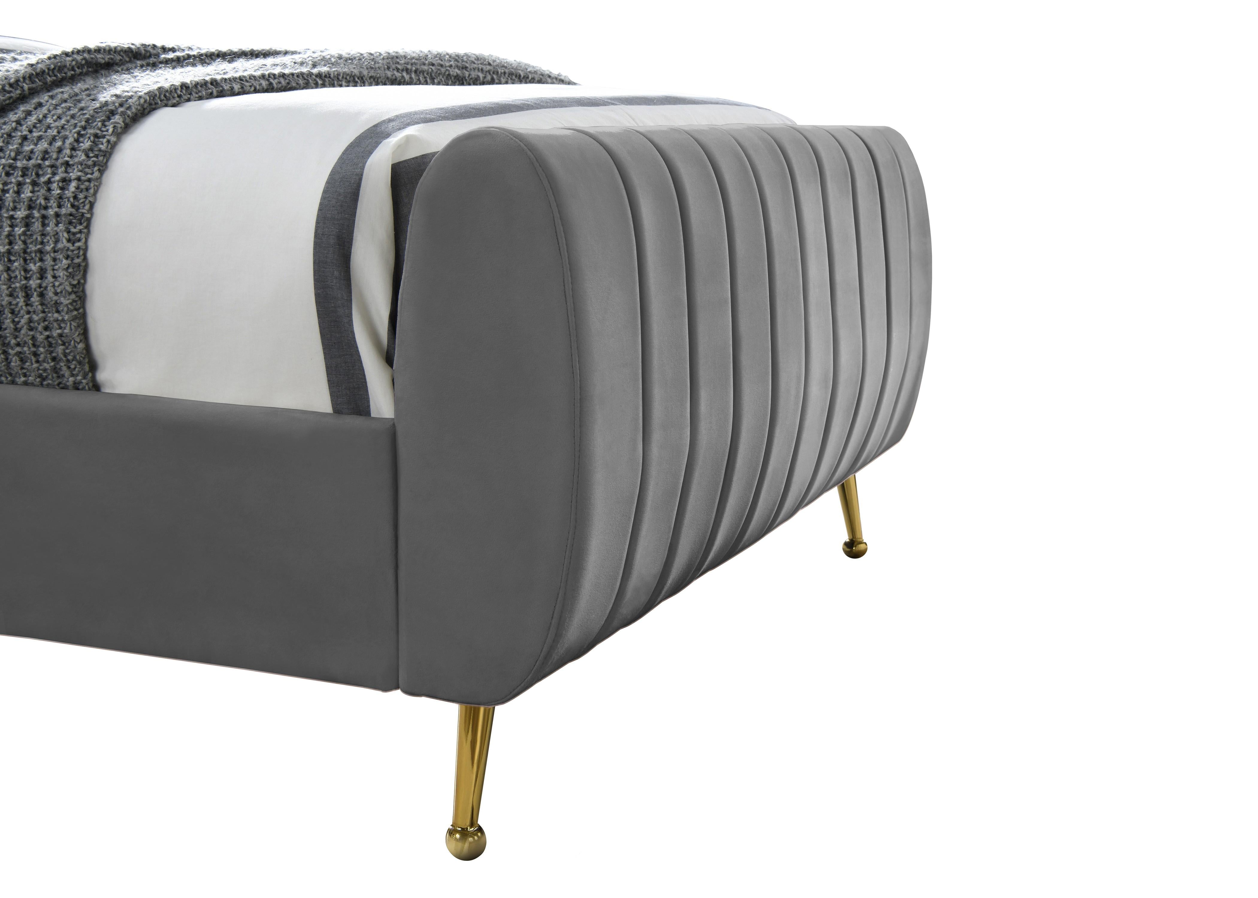 Zara Grey Velvet King Bed (3 Boxes) - Luxury Home Furniture (MI)