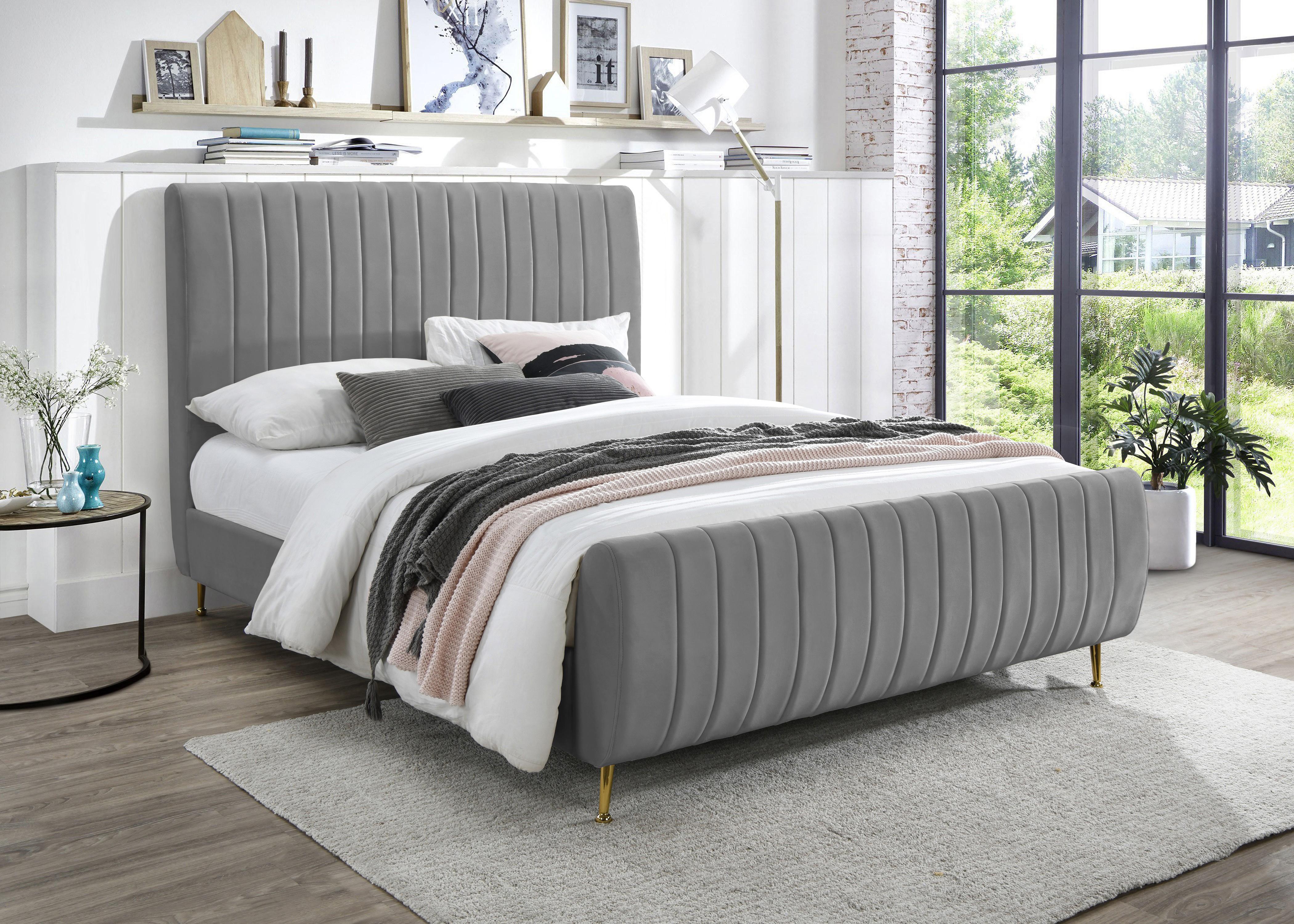 Zara Grey Velvet Queen Bed (3 Boxes) - Luxury Home Furniture (MI)