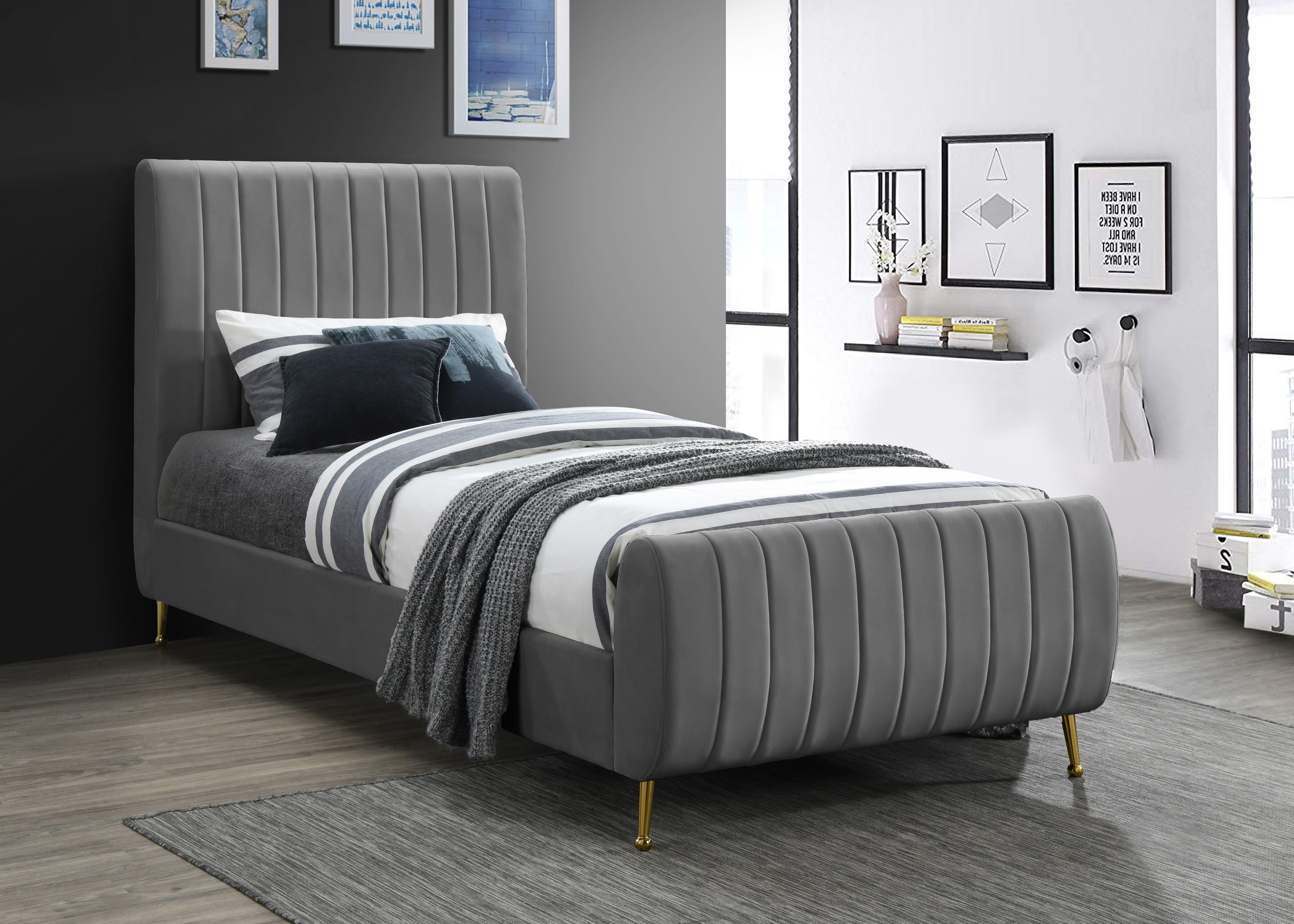 Zara Grey Velvet Twin Bed (3 Boxes) - Luxury Home Furniture (MI)