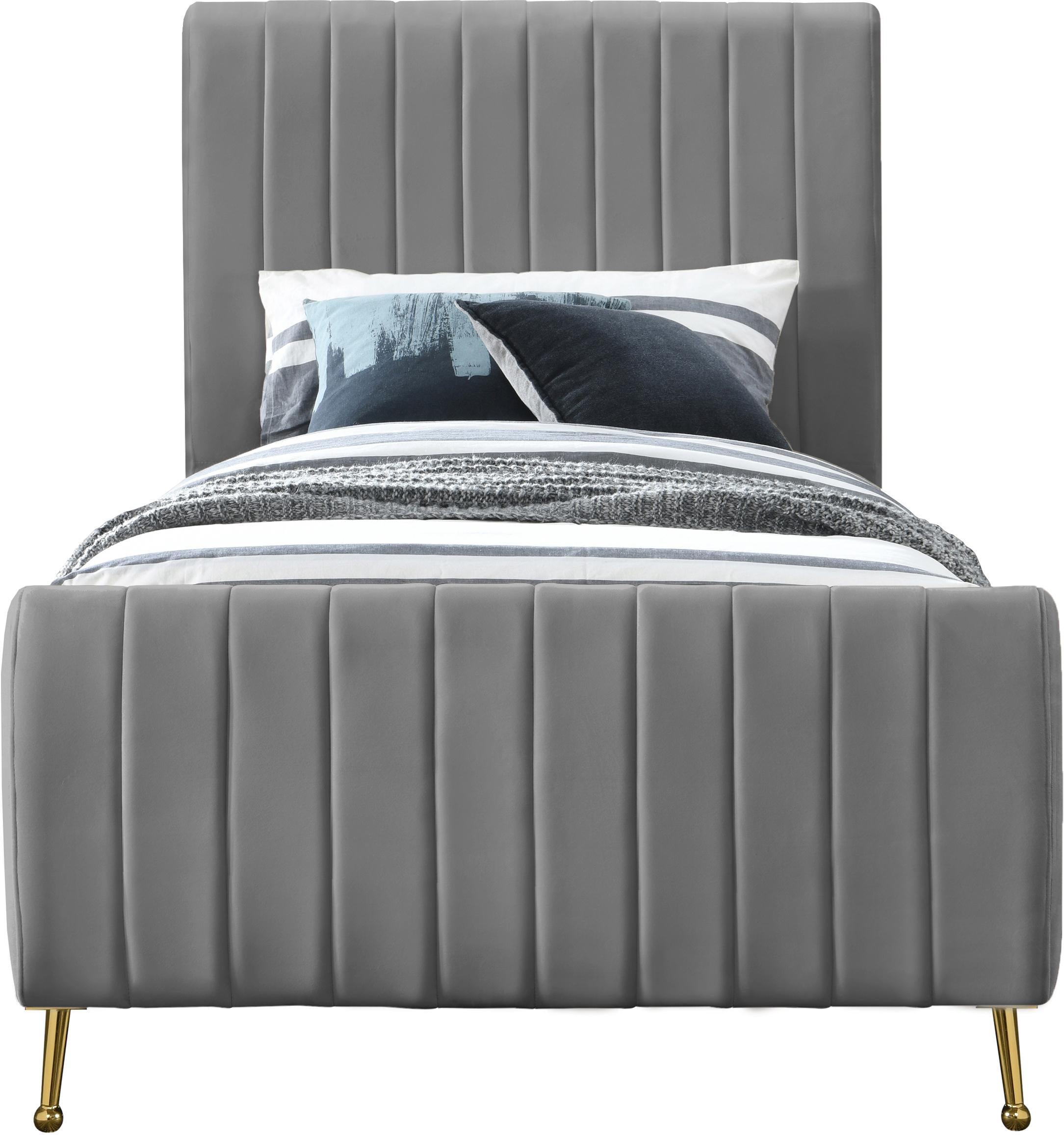 Zara Grey Velvet Twin Bed (3 Boxes) - Luxury Home Furniture (MI)