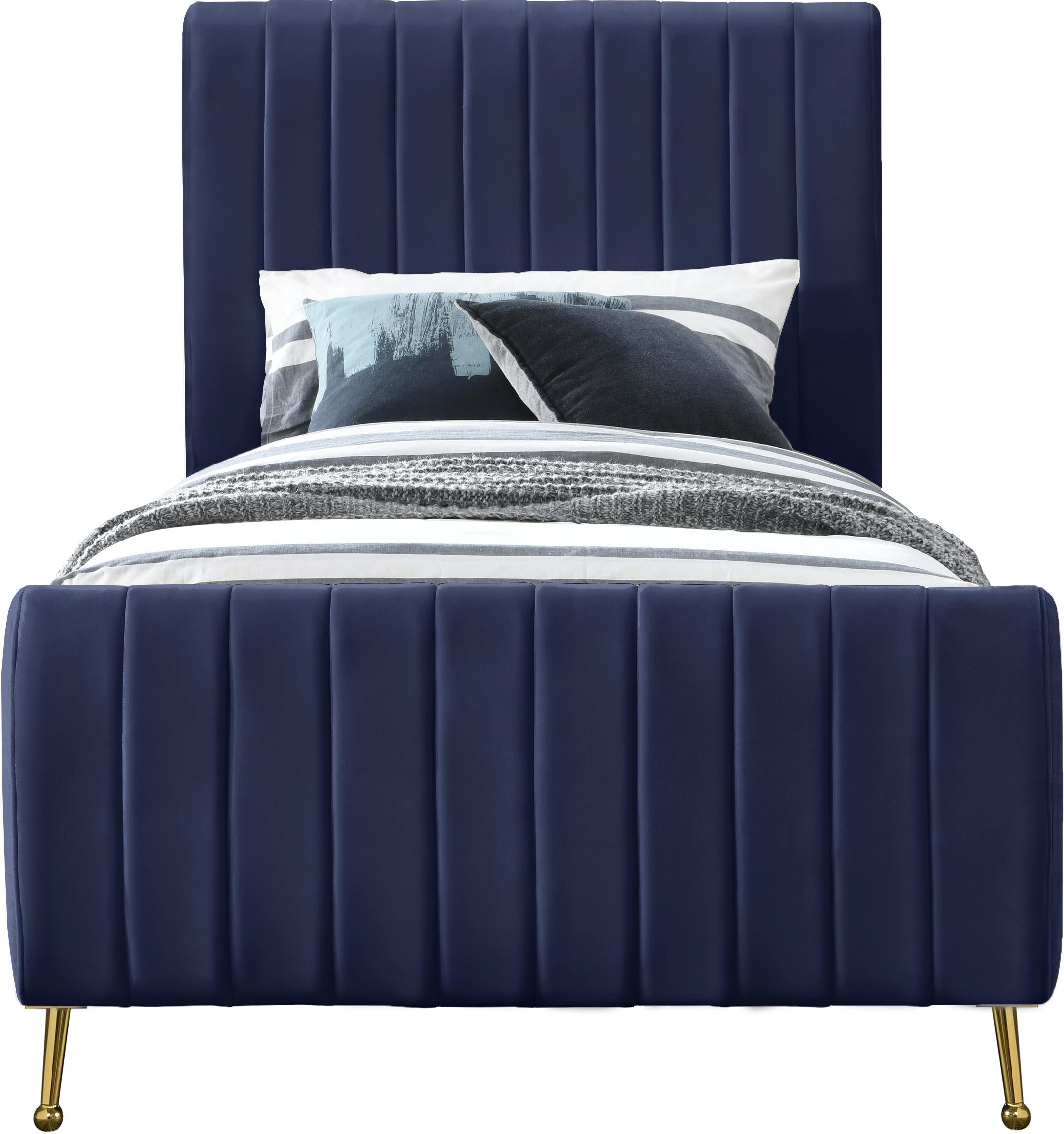 Zara Navy Velvet Twin Bed (3 Boxes) - Luxury Home Furniture (MI)