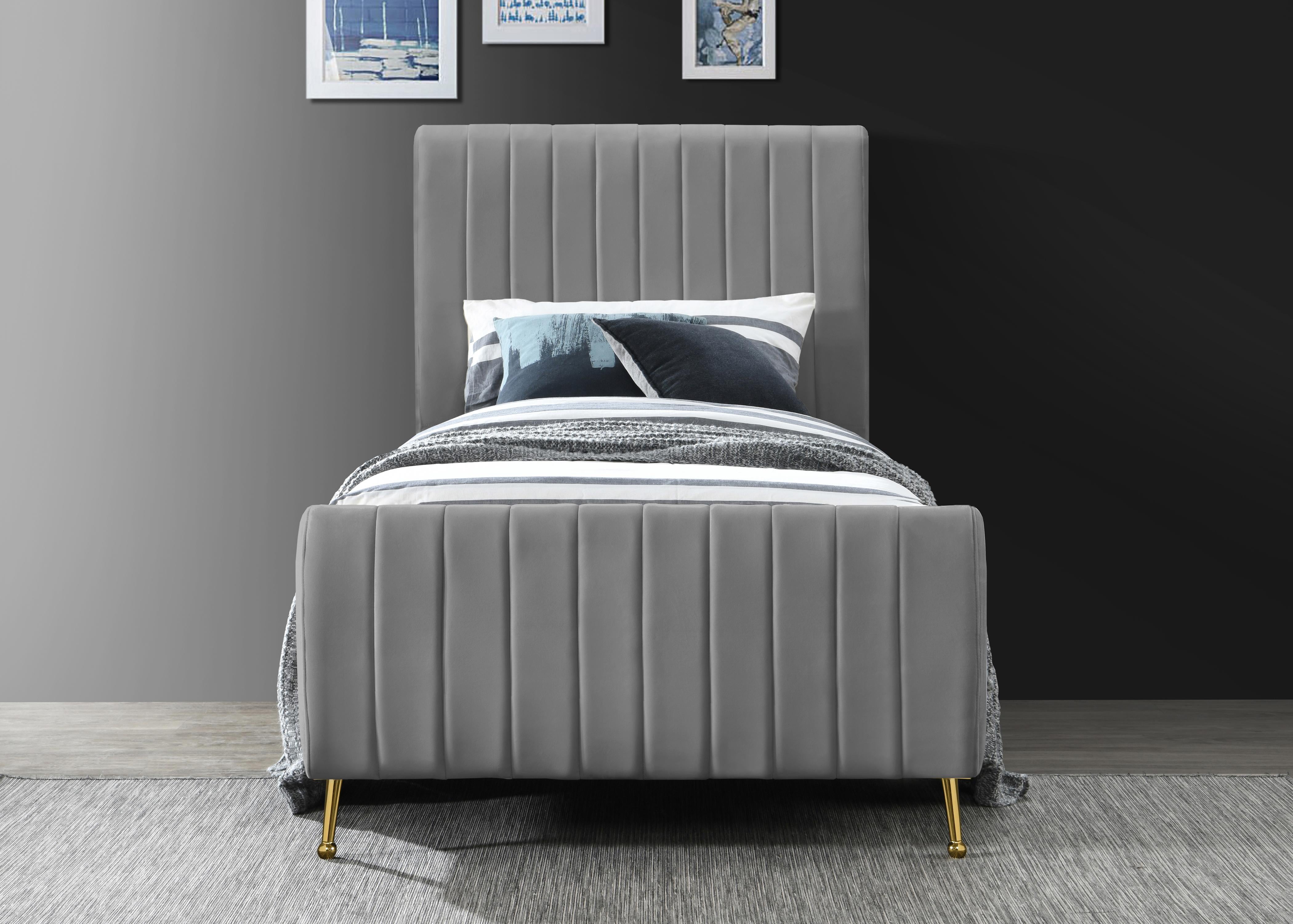 Zara Grey Velvet Twin Bed (3 Boxes) - Luxury Home Furniture (MI)