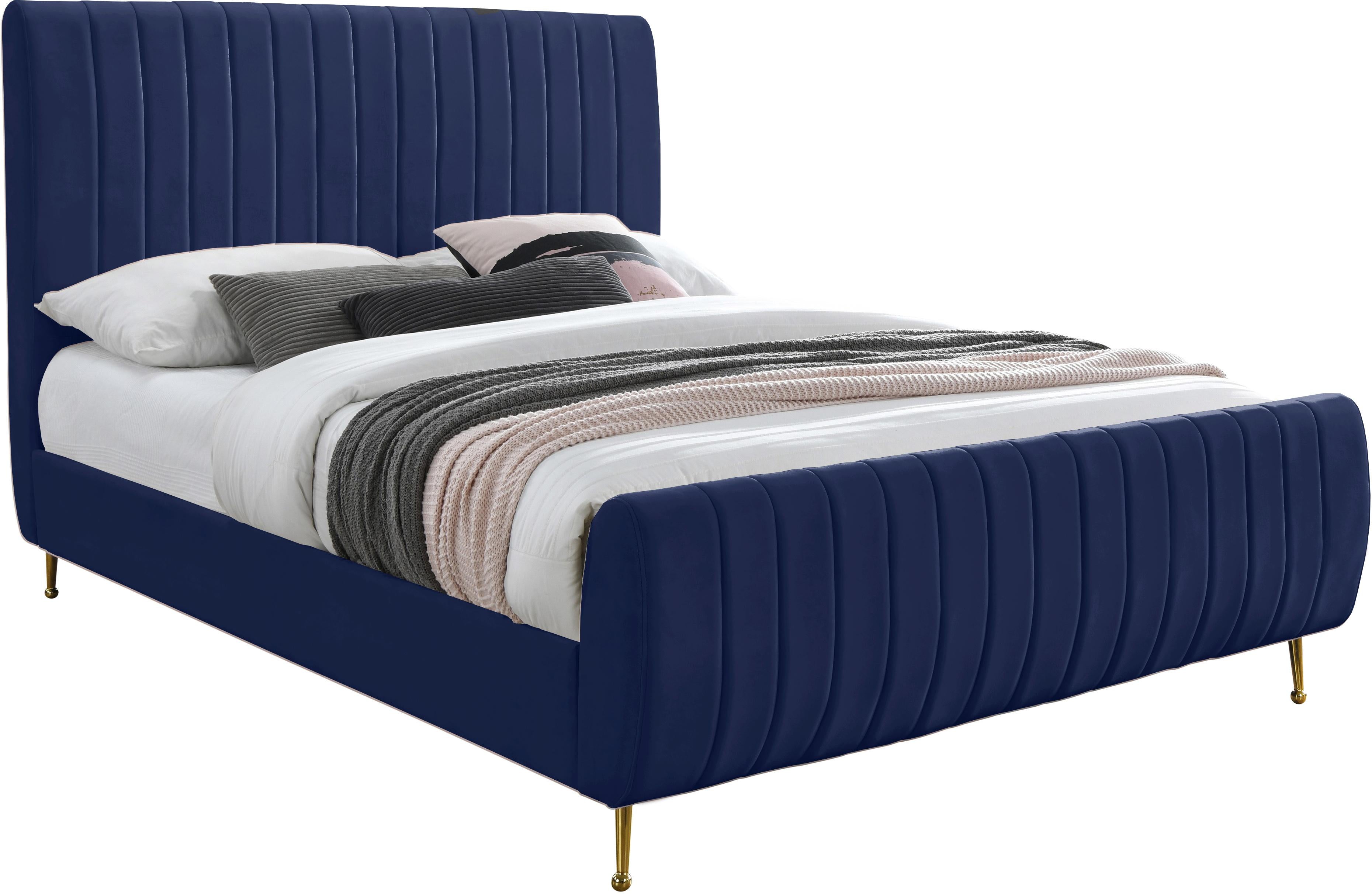 Zara Navy Velvet King Bed (3 Boxes) - Luxury Home Furniture (MI)