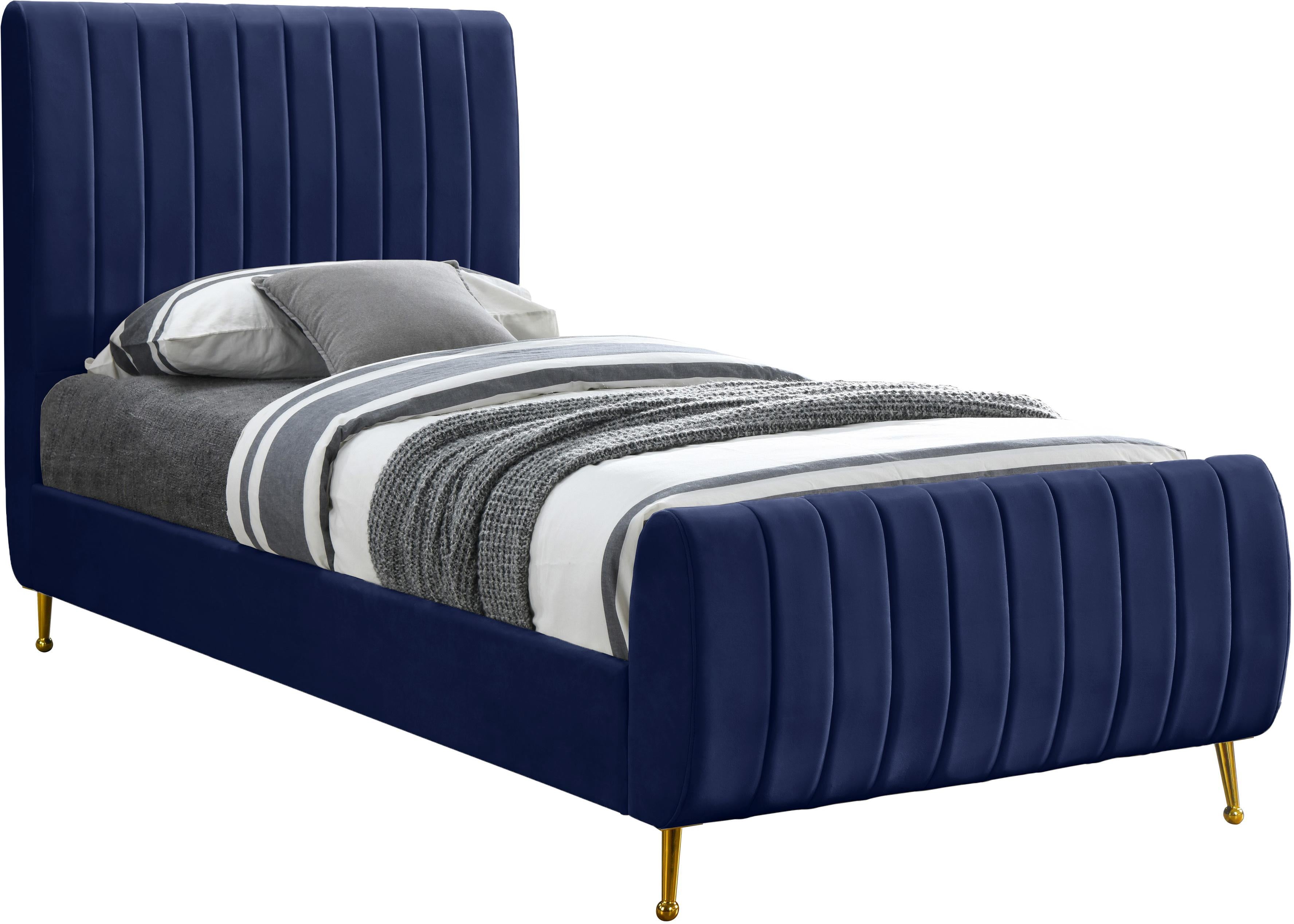 Zara Navy Velvet Twin Bed (3 Boxes) - Luxury Home Furniture (MI)