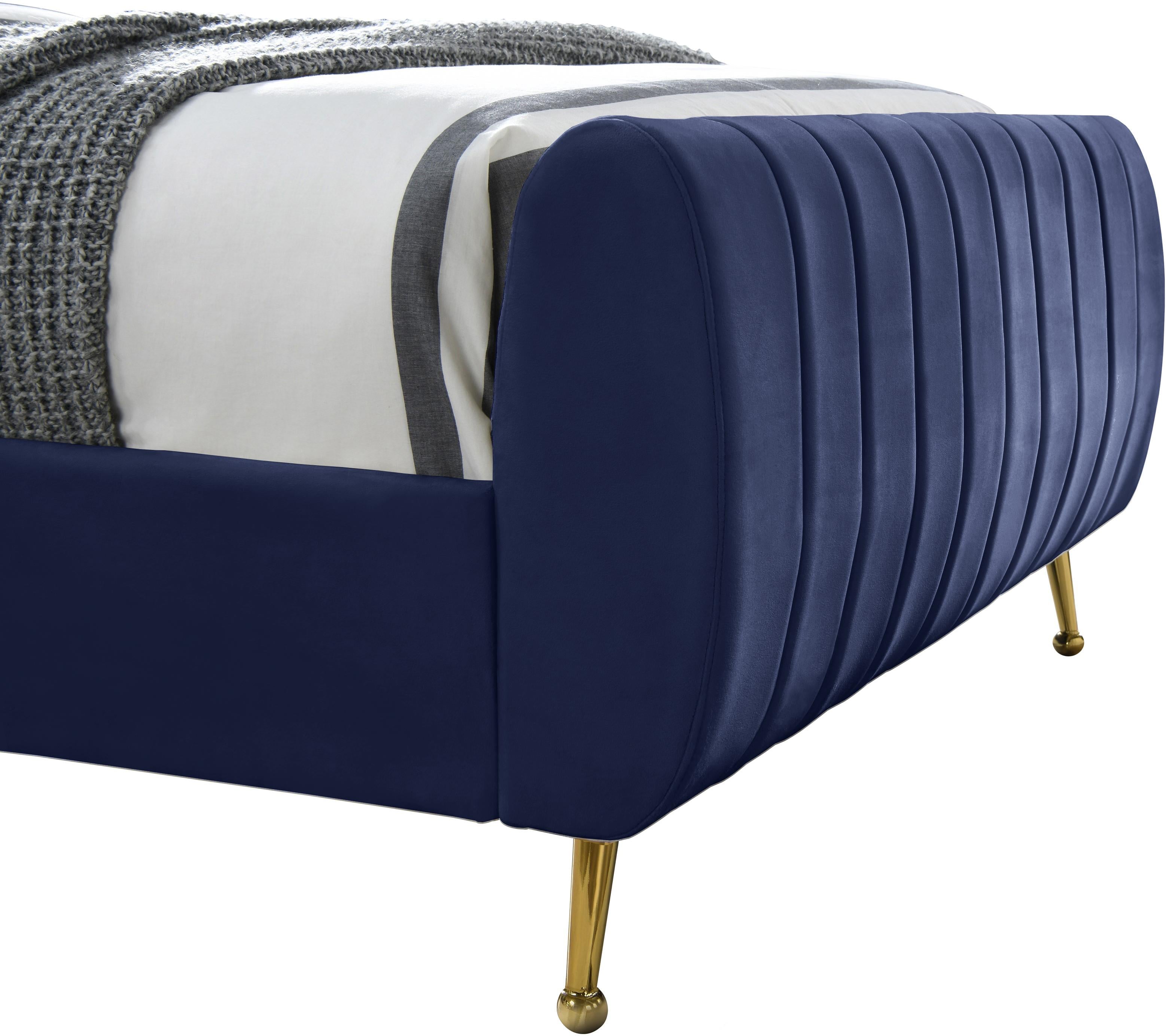 Zara Navy Velvet Queen Bed (3 Boxes) - Luxury Home Furniture (MI)