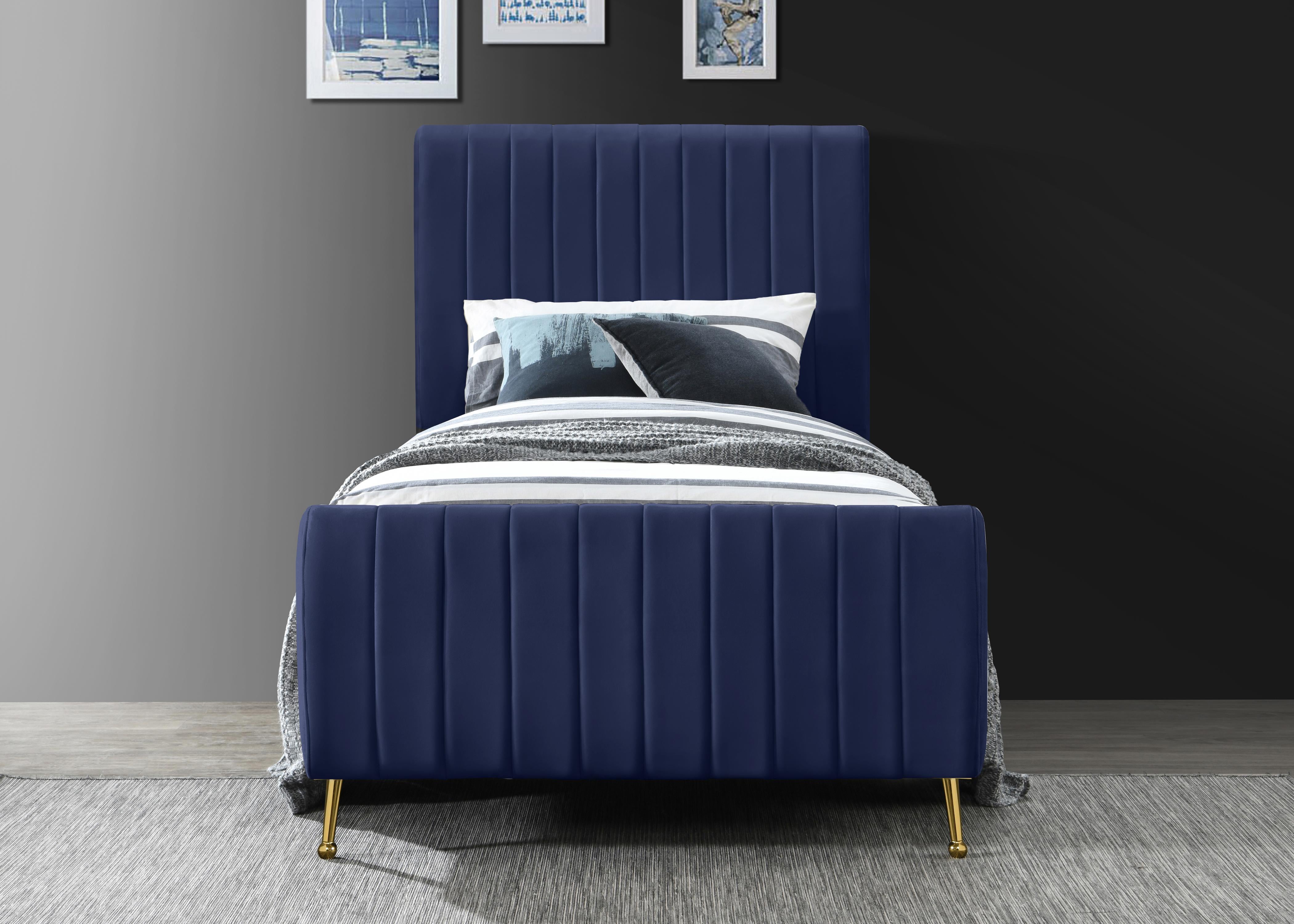 Zara Navy Velvet Twin Bed (3 Boxes) - Luxury Home Furniture (MI)