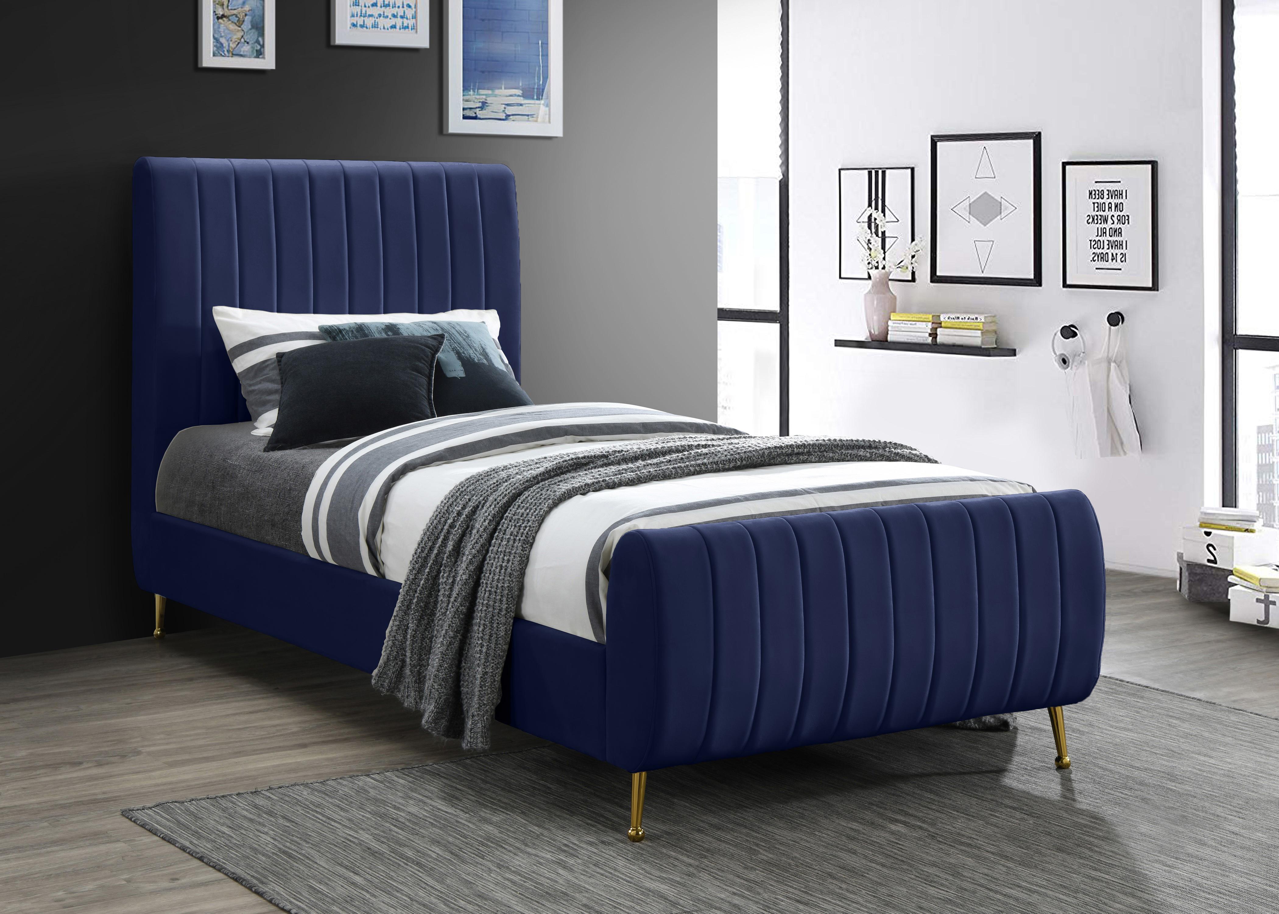 Zara Navy Velvet Twin Bed (3 Boxes) - Luxury Home Furniture (MI)