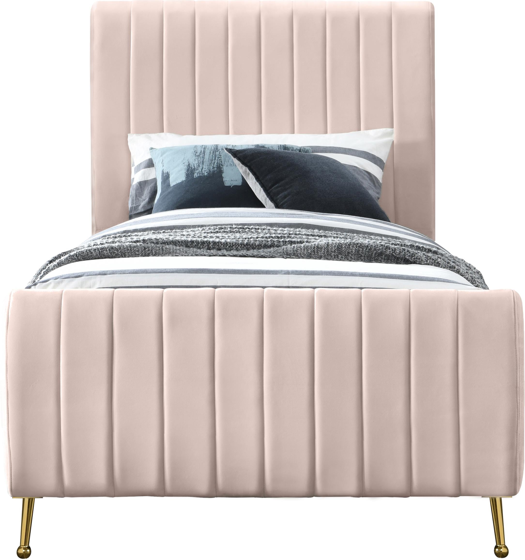 Zara Pink Velvet Twin Bed (3 Boxes) - Luxury Home Furniture (MI)