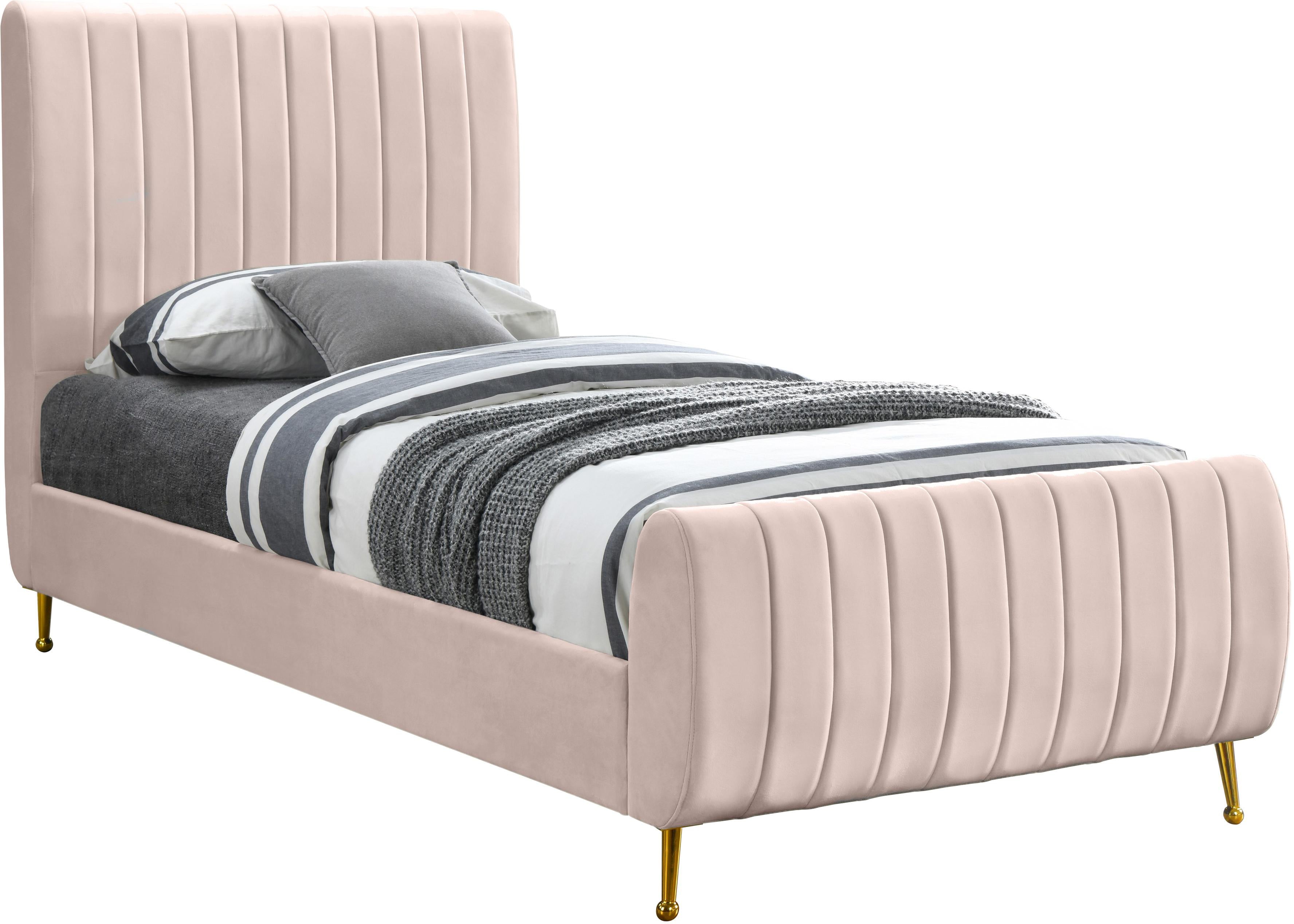 Zara Pink Velvet Twin Bed (3 Boxes) - Luxury Home Furniture (MI)