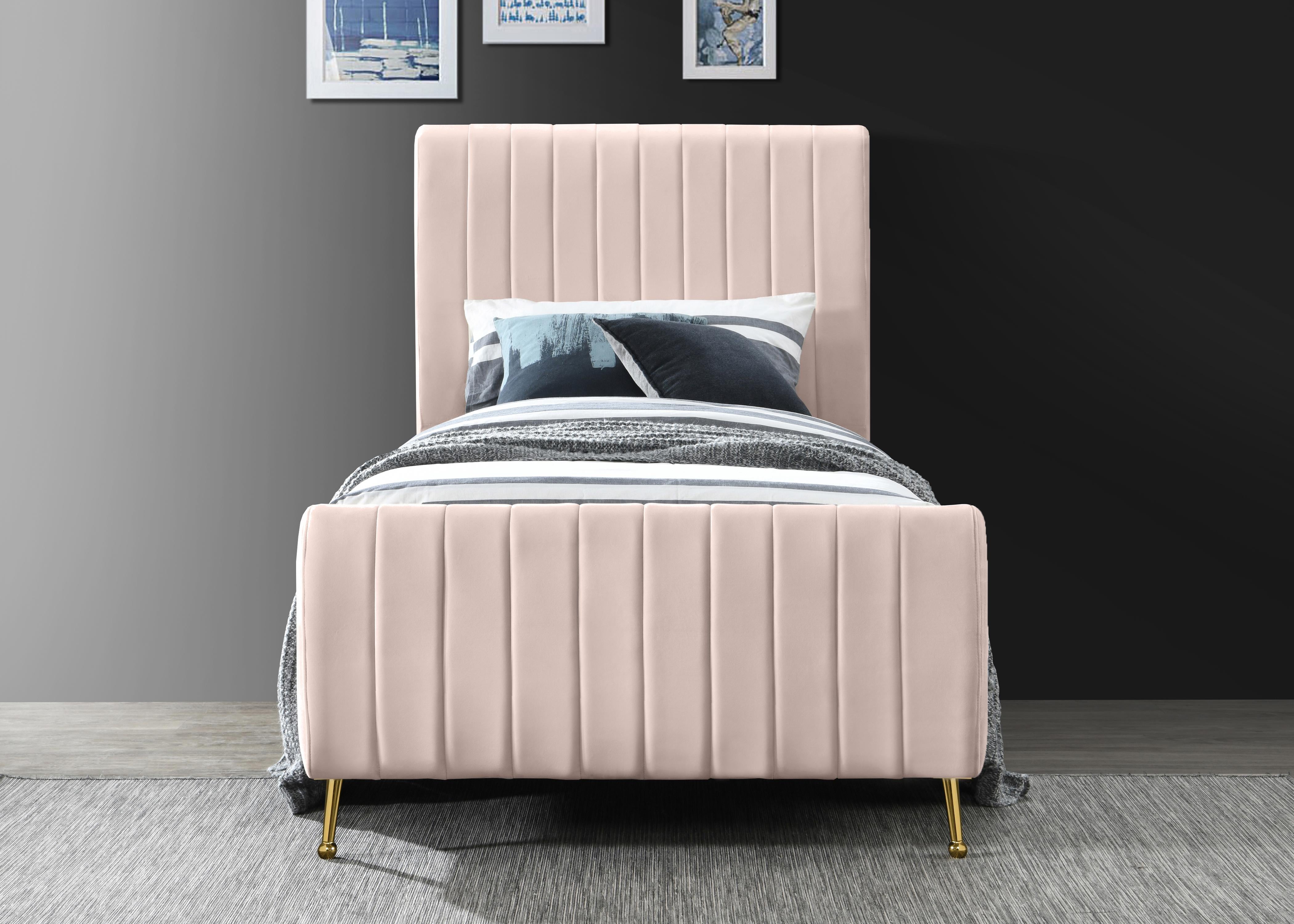 Zara Pink Velvet Twin Bed (3 Boxes) - Luxury Home Furniture (MI)