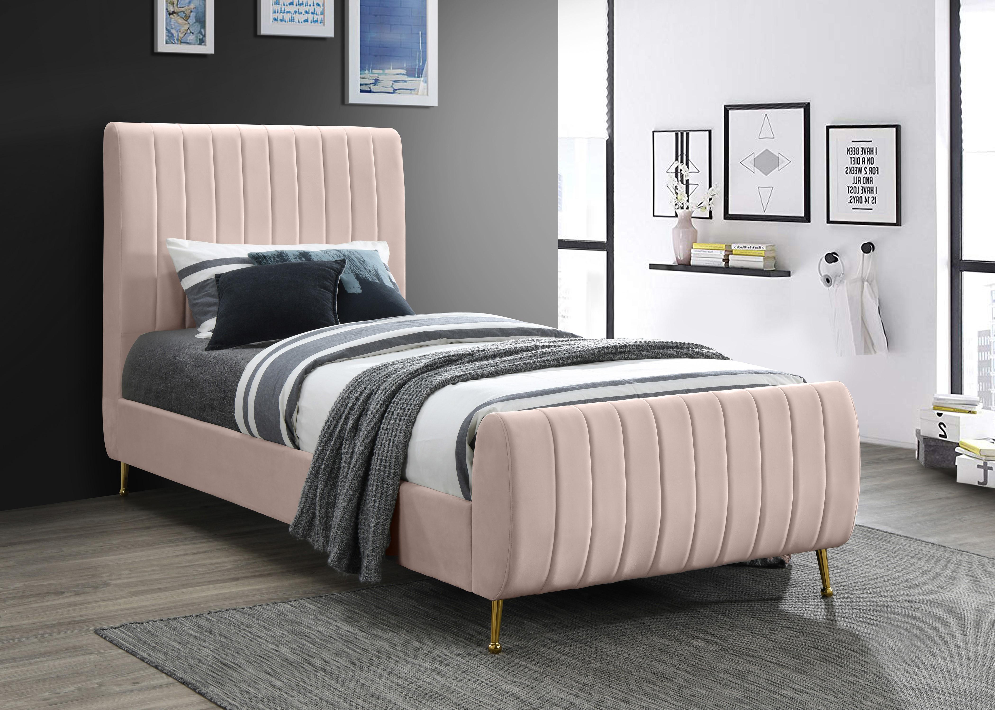 Zara Pink Velvet Twin Bed (3 Boxes) - Luxury Home Furniture (MI)
