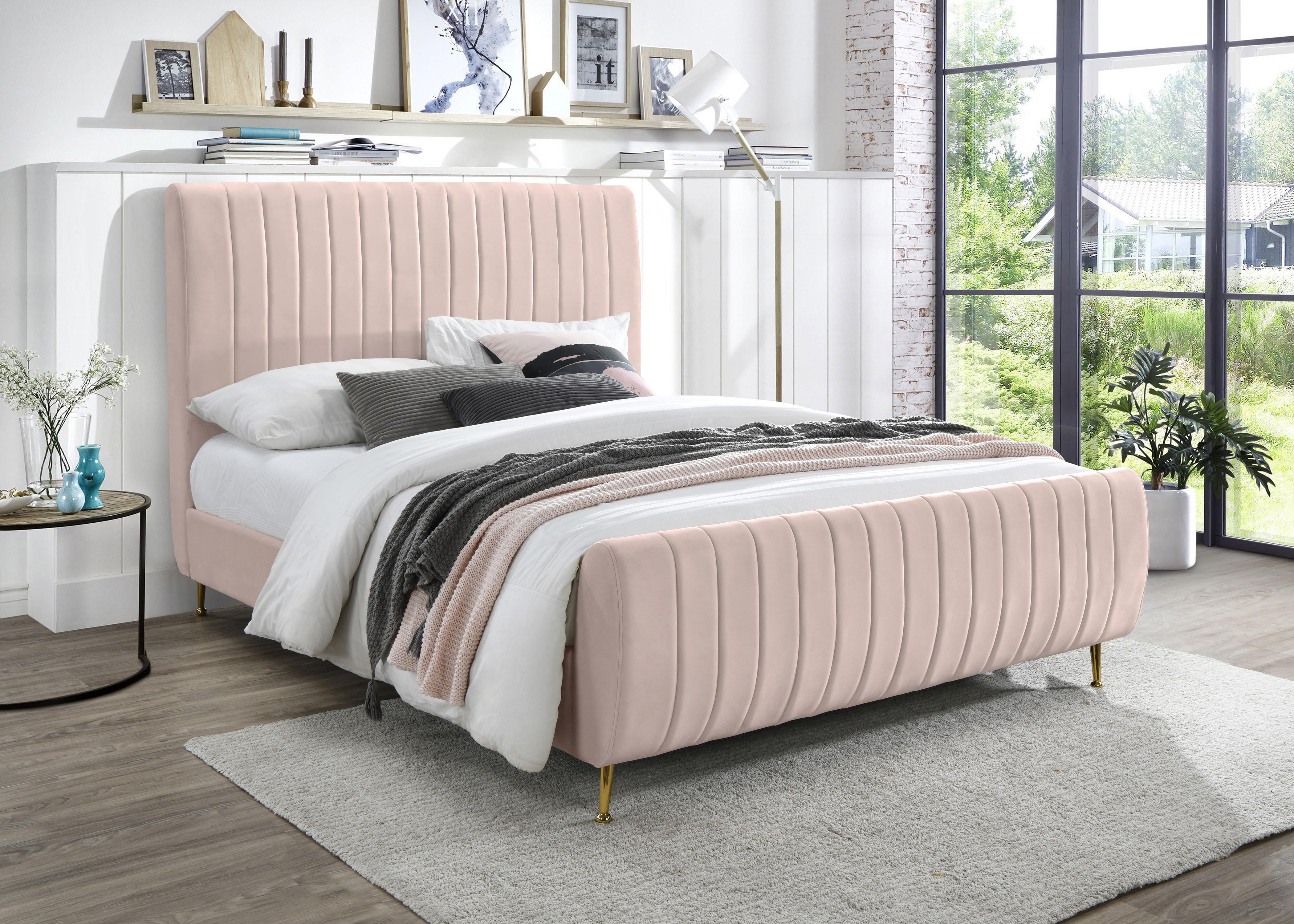 Zara Pink Velvet Full Bed (3 Boxes) - Luxury Home Furniture (MI)