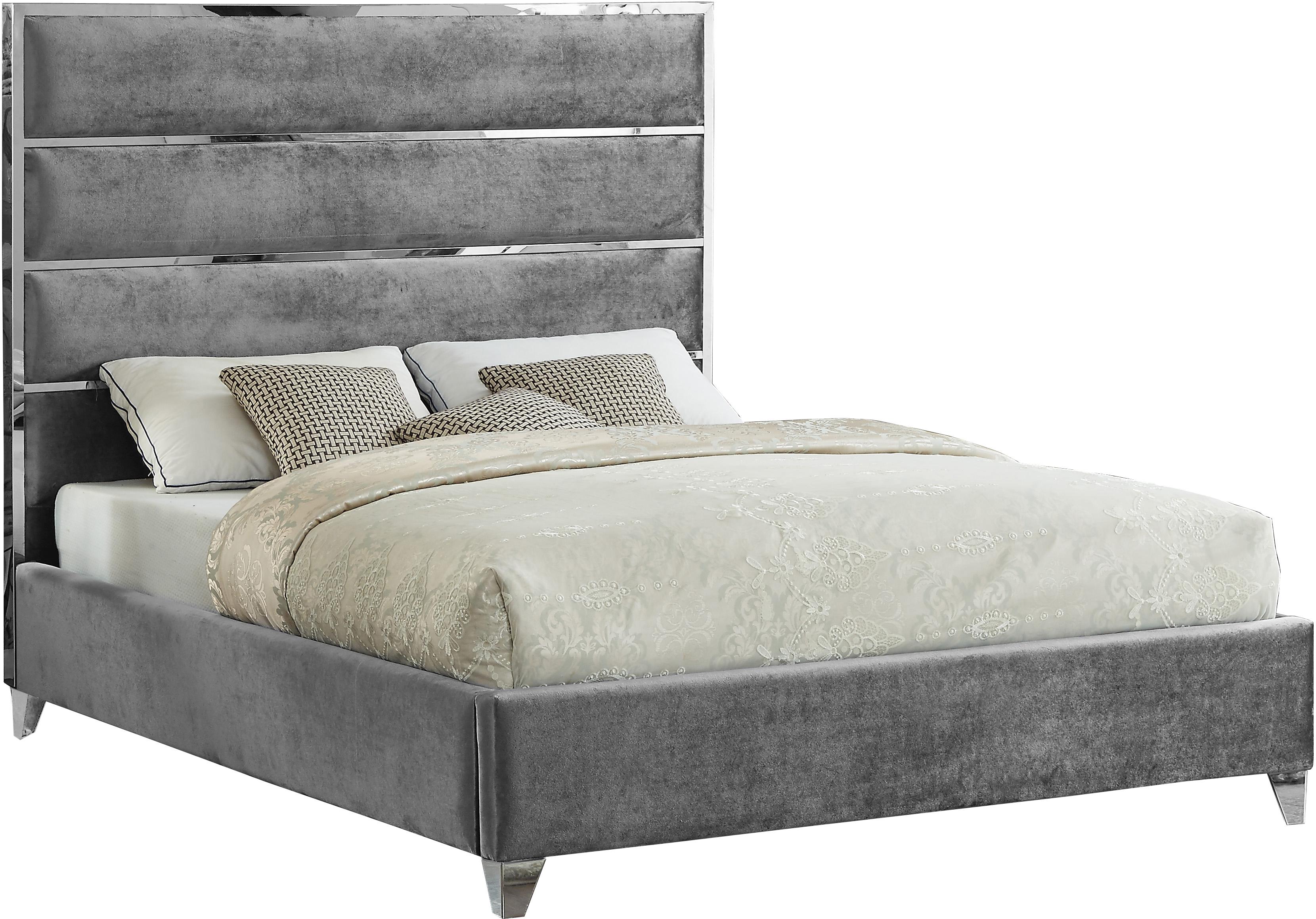 Zuma Grey Velvet Queen Bed - Luxury Home Furniture (MI)