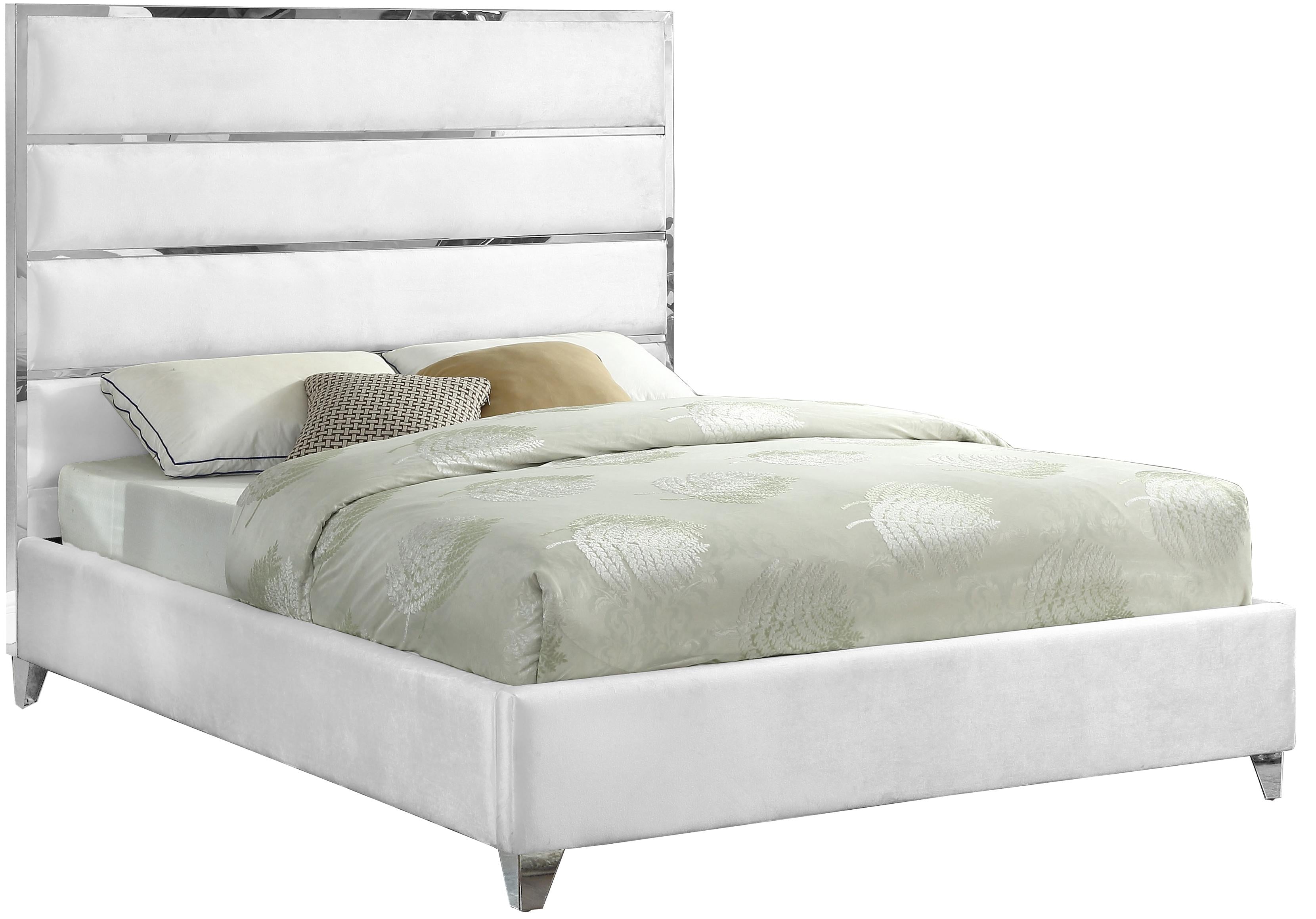 Zuma White Velvet Queen Bed - Luxury Home Furniture (MI)