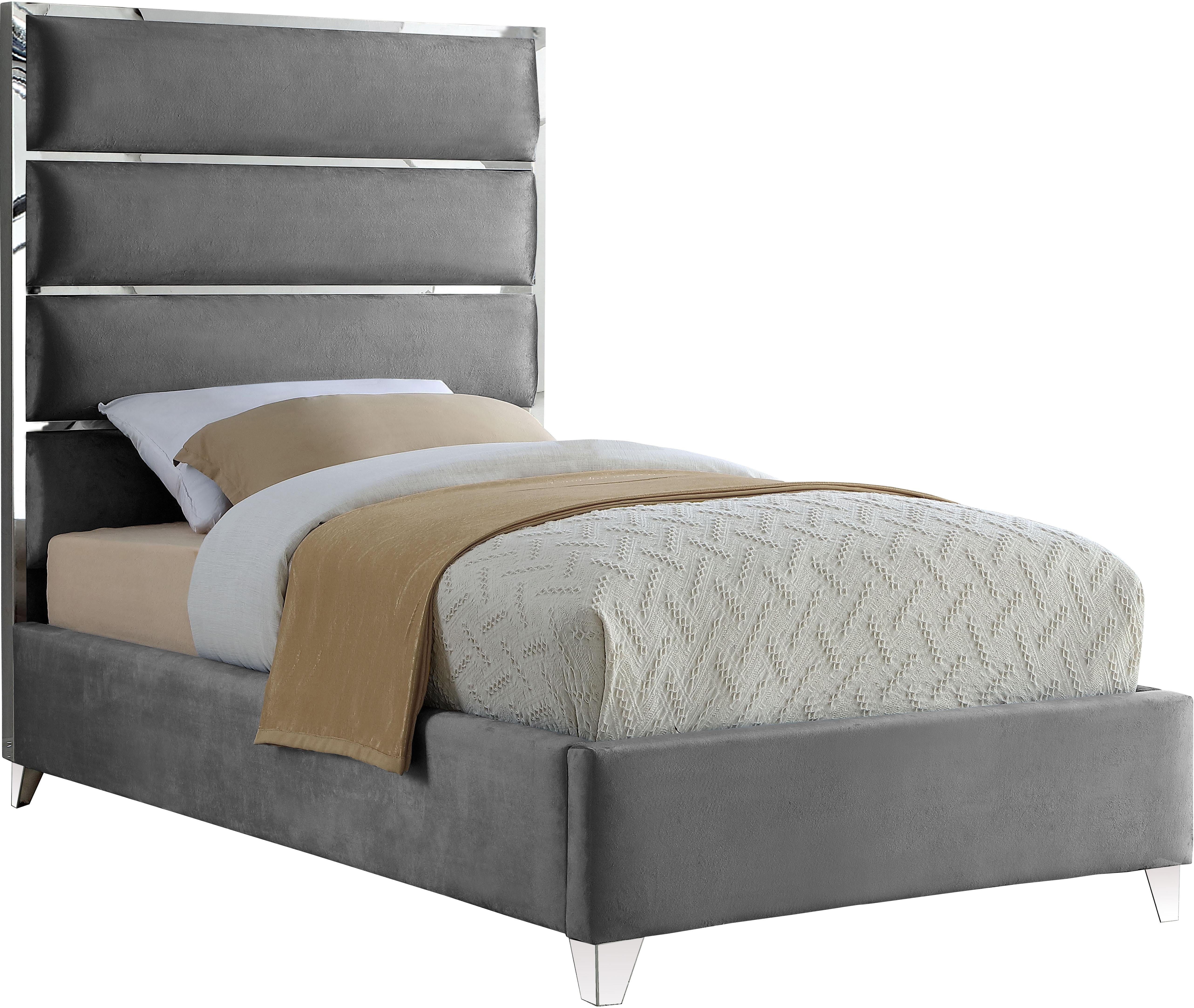 Zuma Grey Velvet Twin Bed - Luxury Home Furniture (MI)
