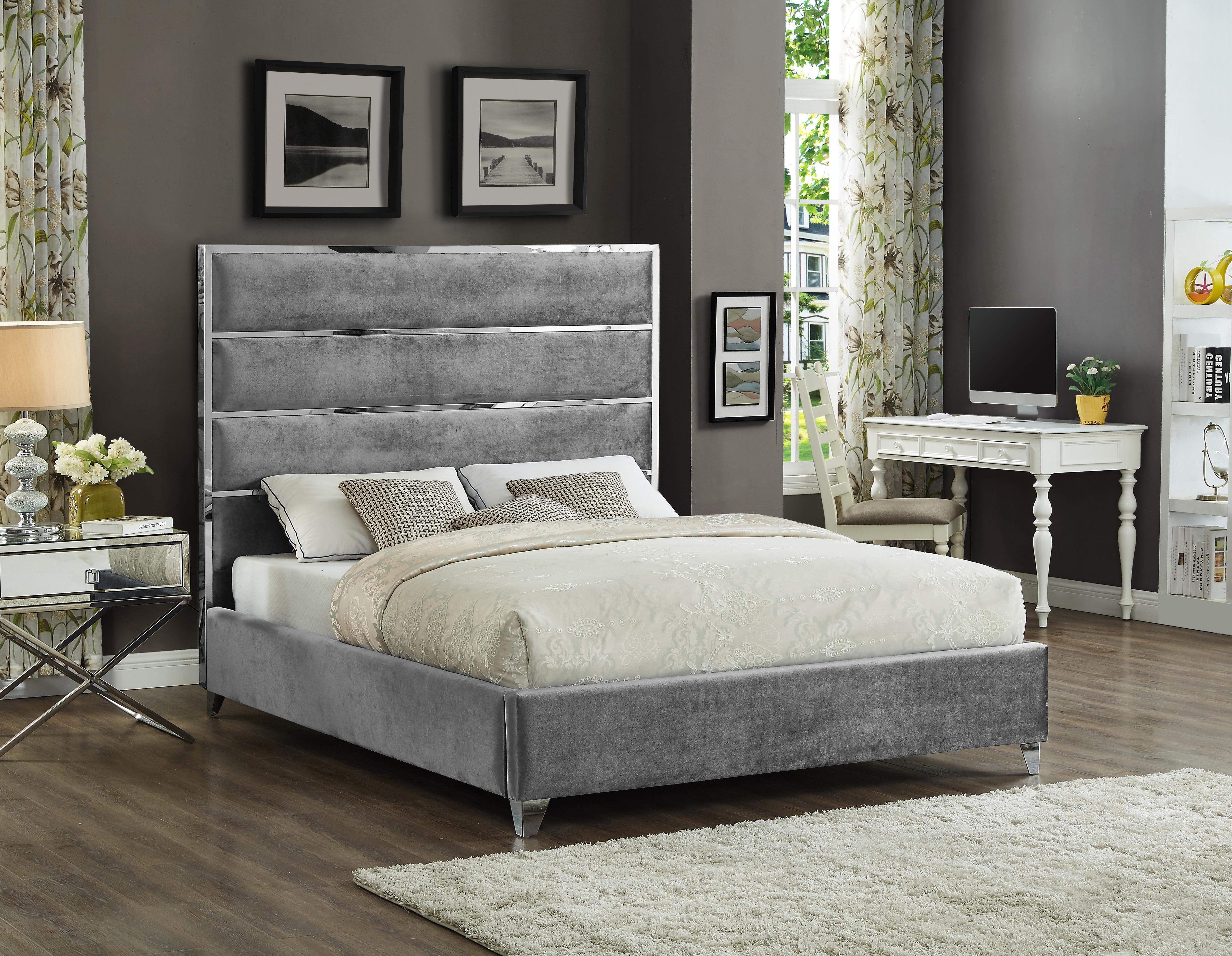 Zuma Grey Velvet Queen Bed - Luxury Home Furniture (MI)