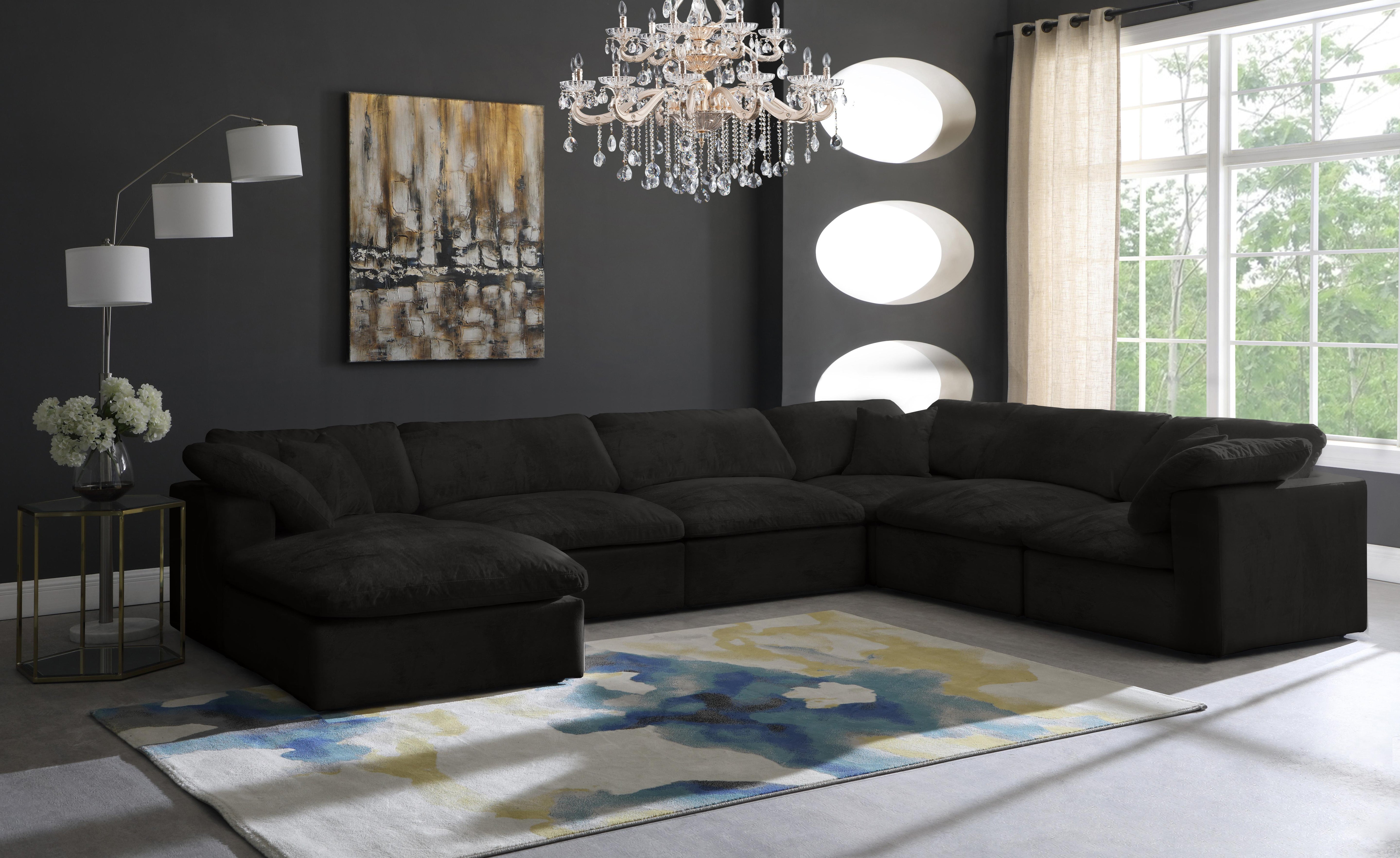 Cozy Black Velvet Cloud Modular Sectional - Luxury Home Furniture (MI)