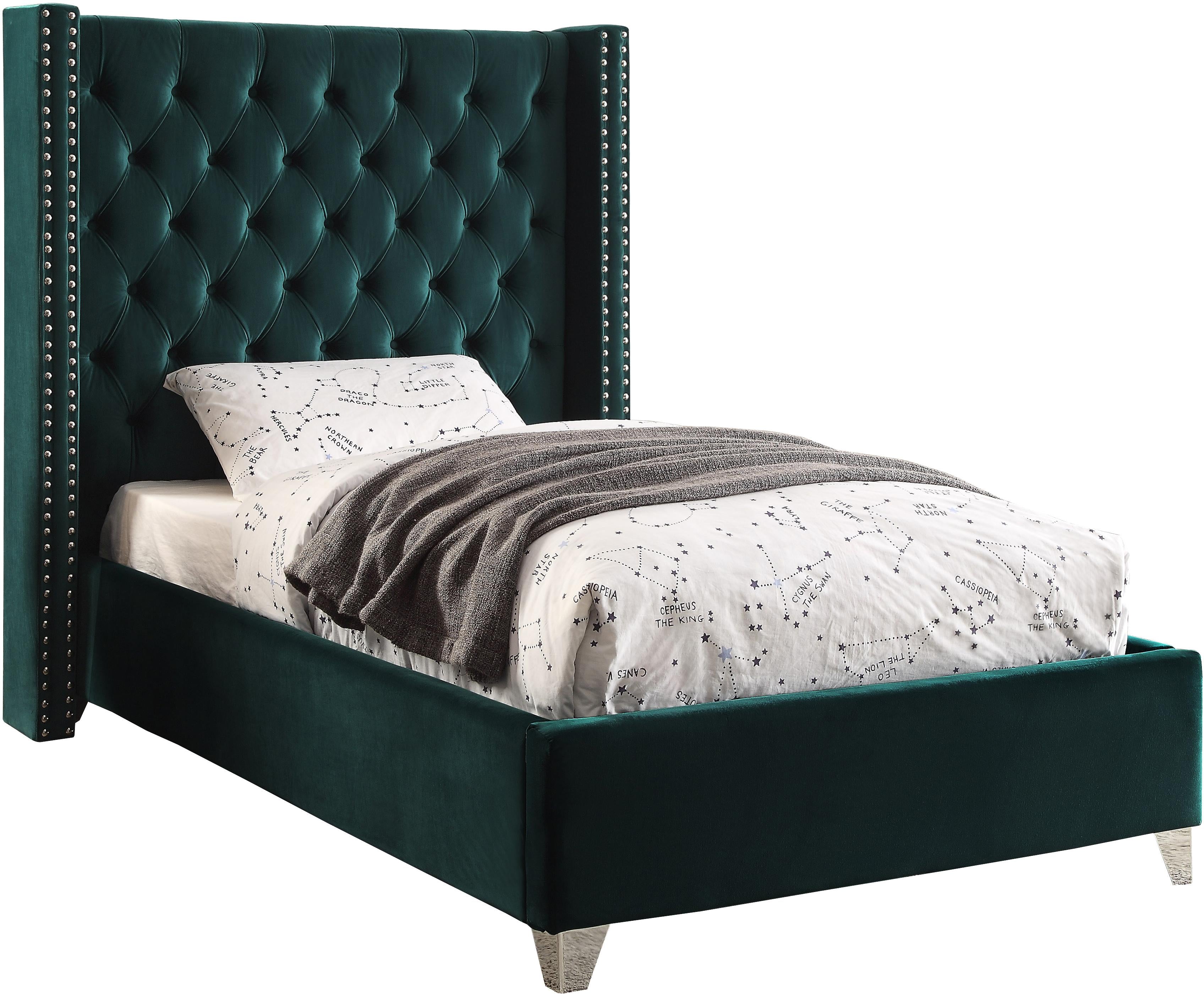 Aiden Green Velvet Twin Bed - Luxury Home Furniture (MI)