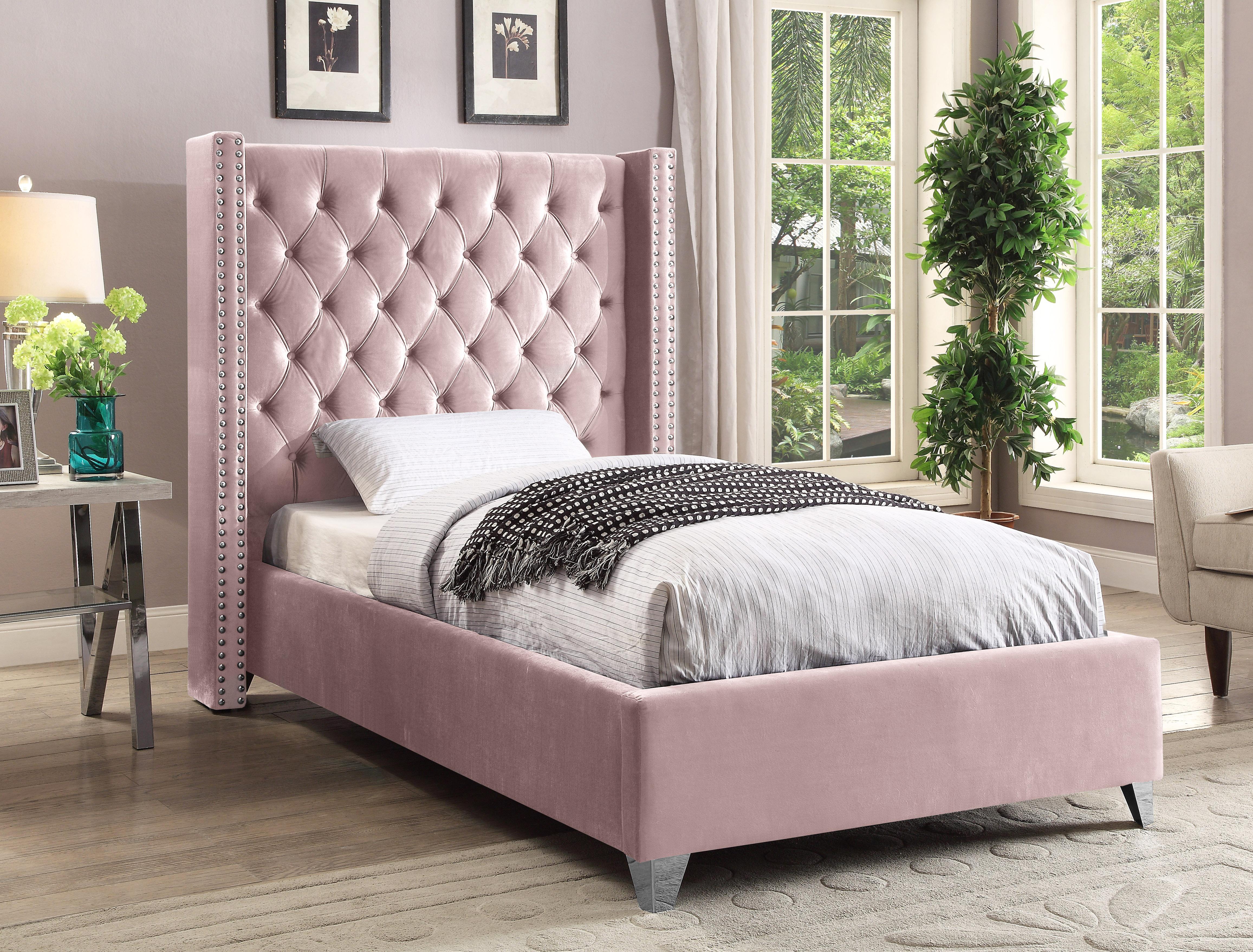 Aiden Pink Velvet Twin Bed - Luxury Home Furniture (MI)