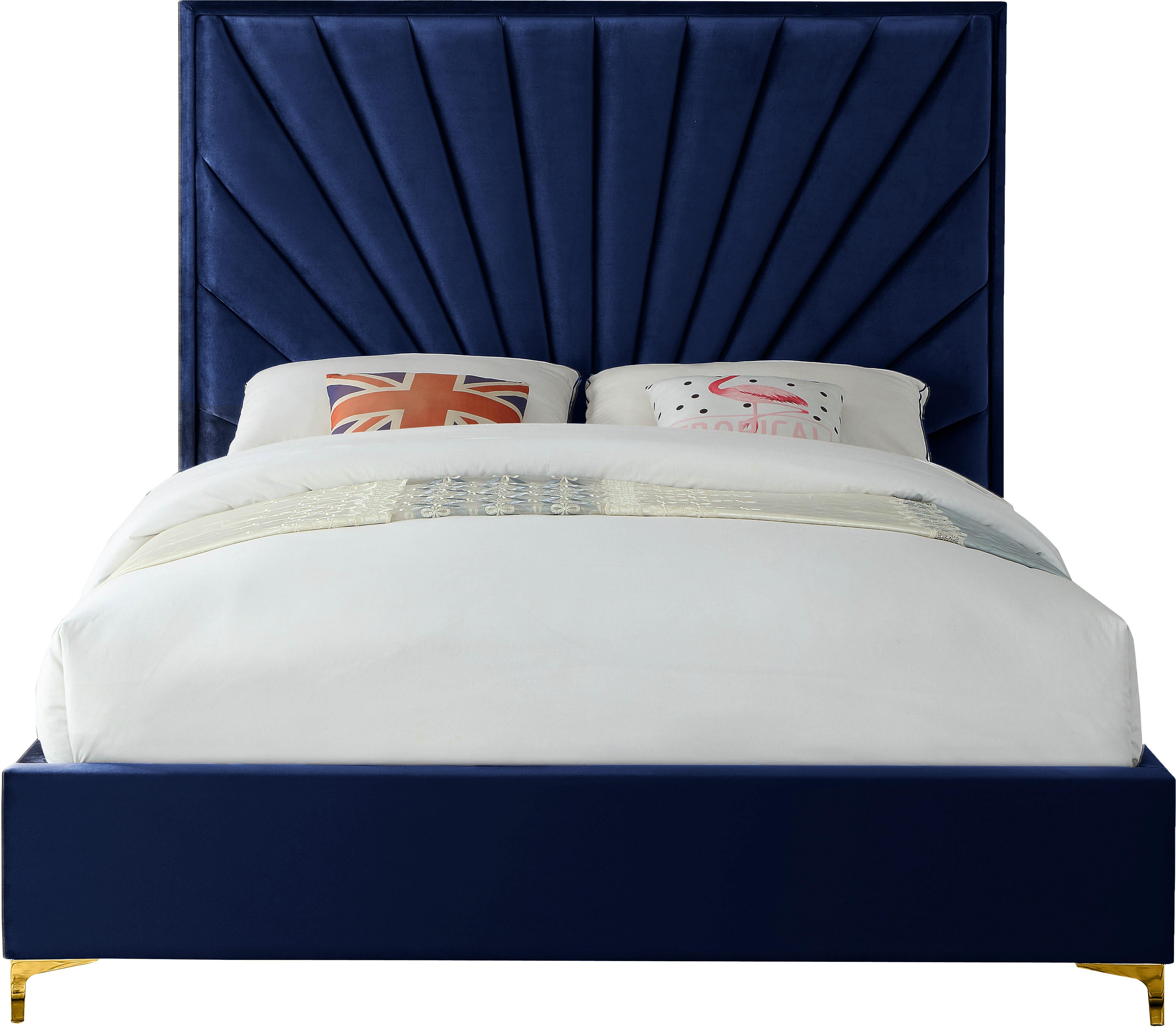 Eclipse Navy Velvet Queen Bed - Luxury Home Furniture (MI)
