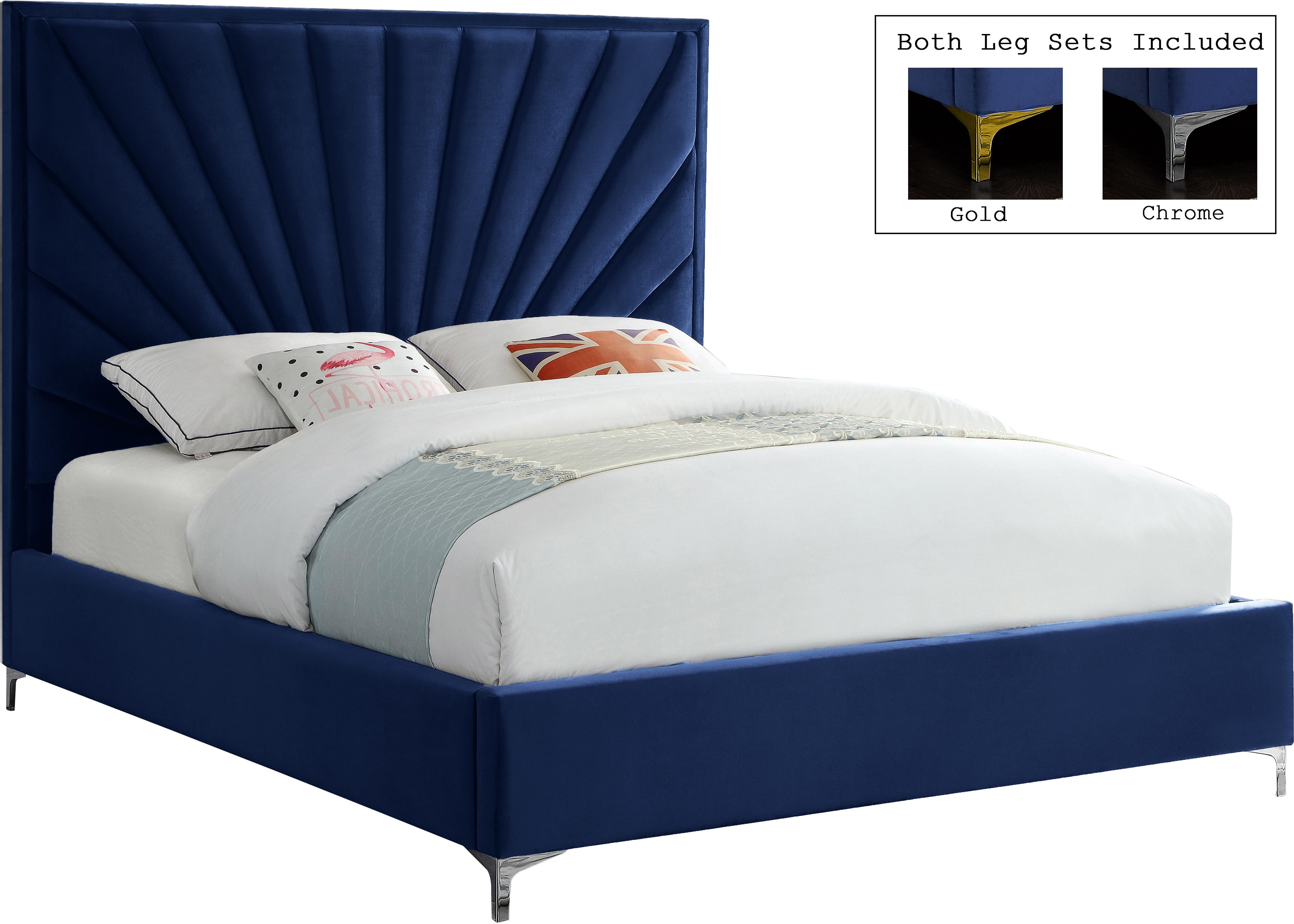 Eclipse Navy Velvet Queen Bed - Luxury Home Furniture (MI)