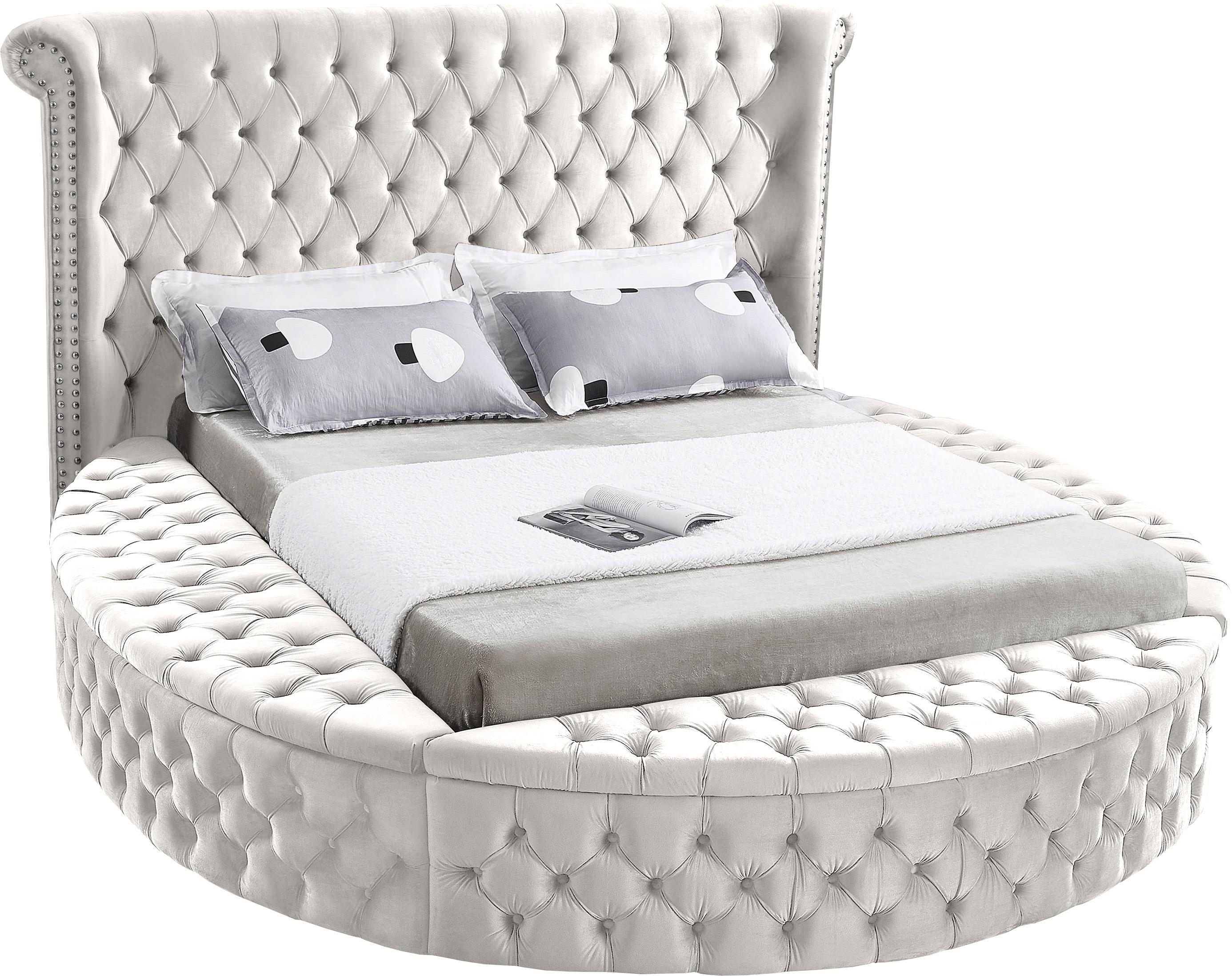 Luxus Cream Velvet Queen Bed (3 Boxes) - Luxury Home Furniture (MI)