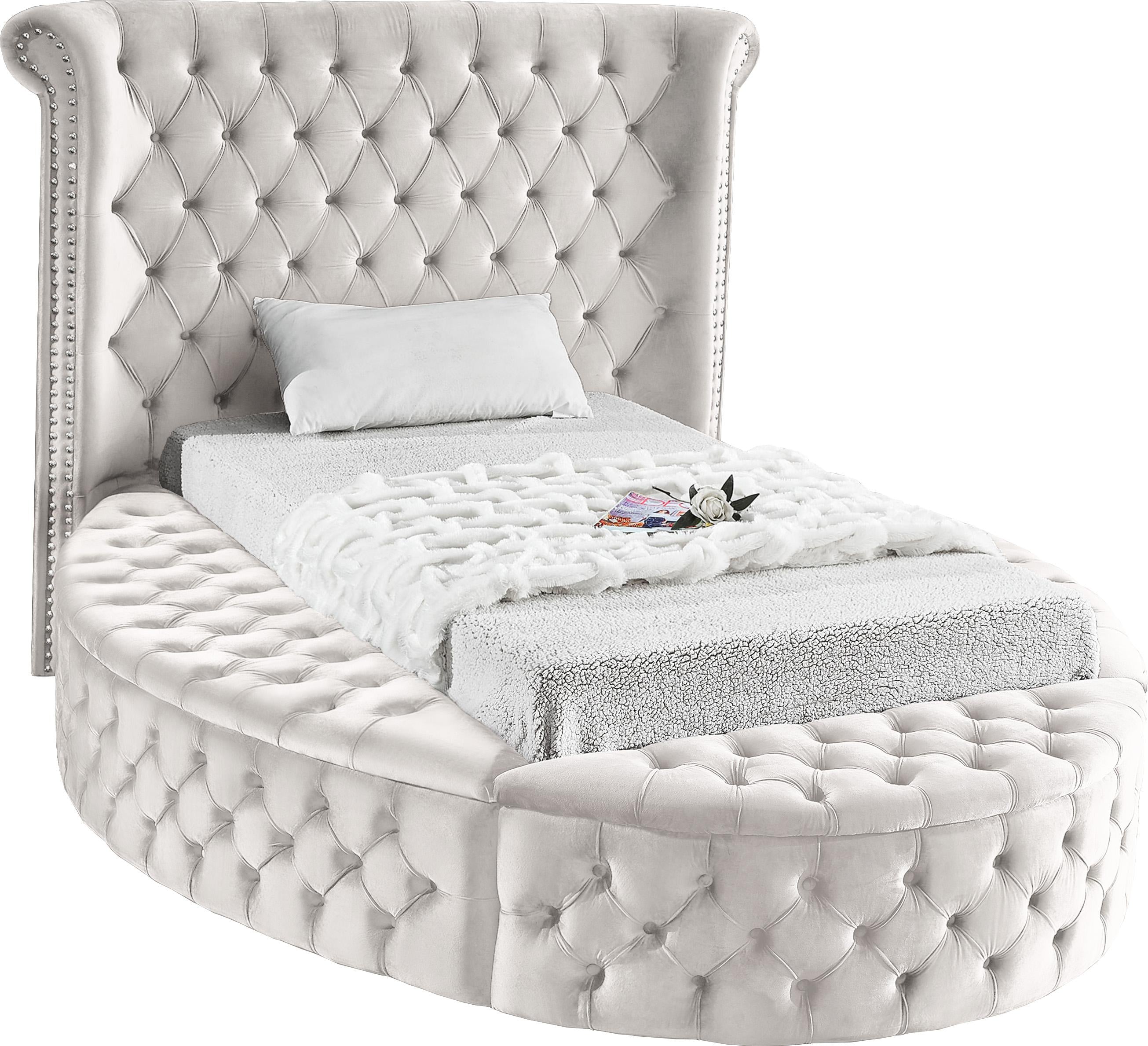 Luxus Cream Velvet Twin Bed (3 Boxes) - Luxury Home Furniture (MI)