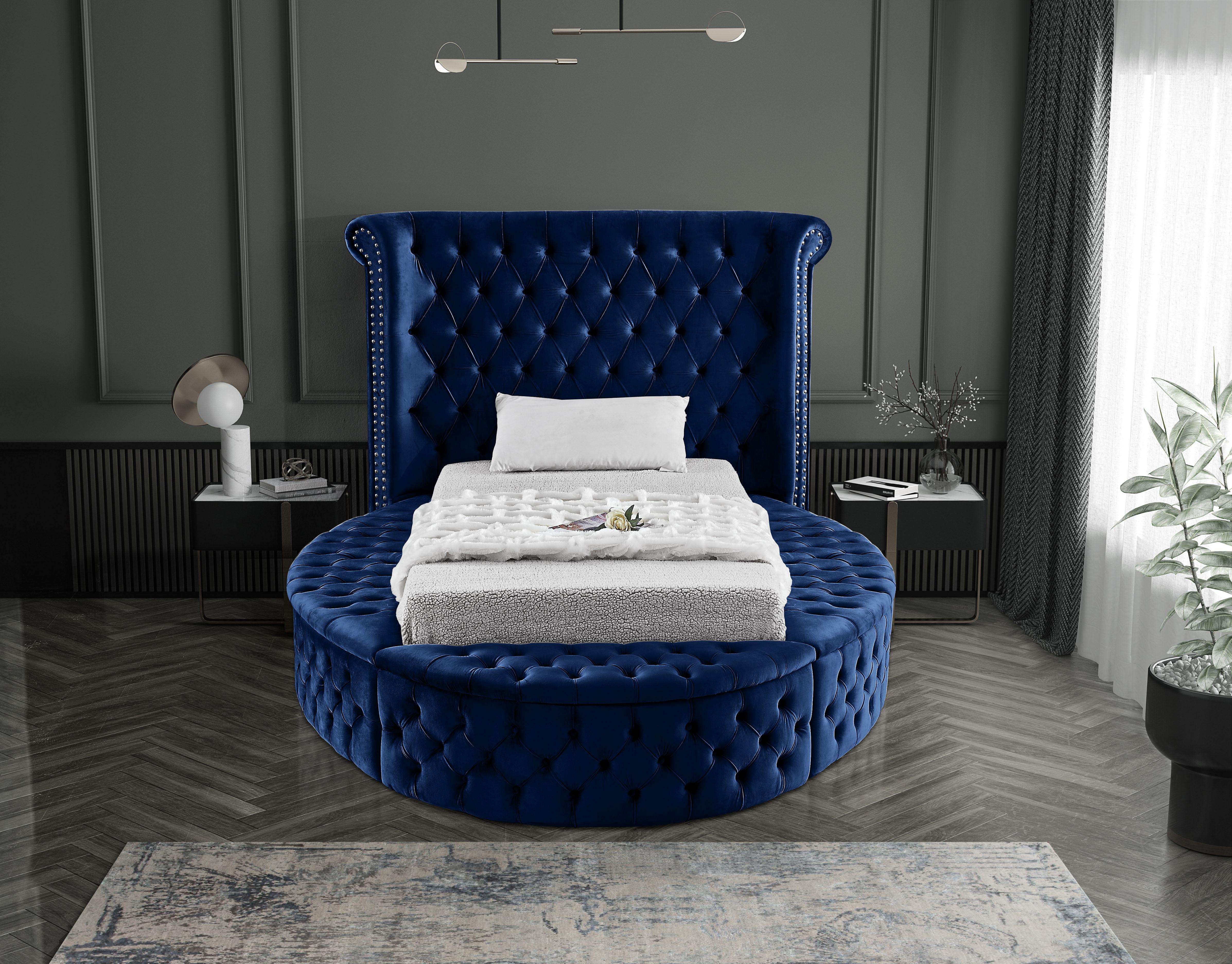 Luxus Navy Velvet Twin Bed (3 Boxes) - Luxury Home Furniture (MI)
