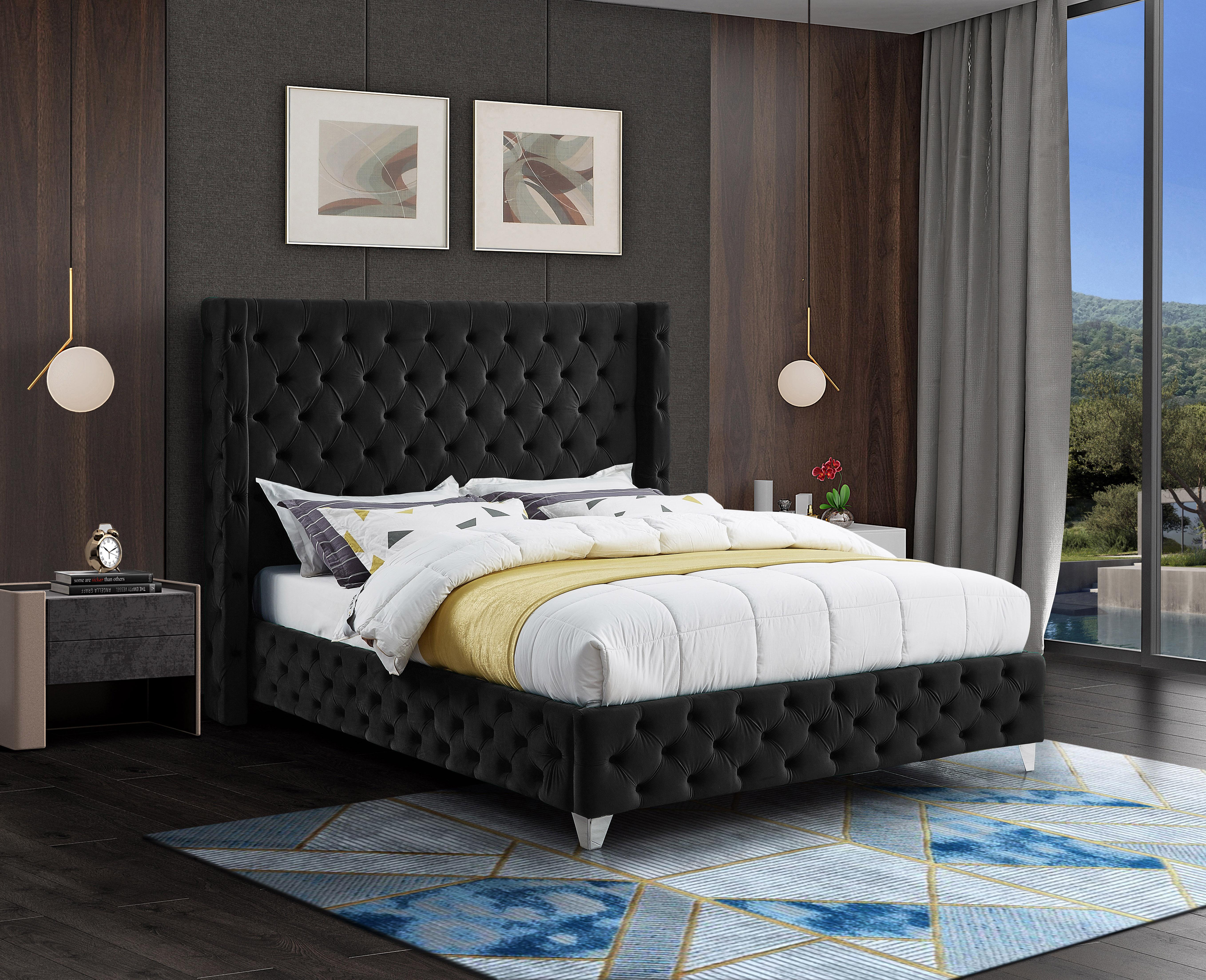 Savan Black Velvet Full Bed - Luxury Home Furniture (MI)