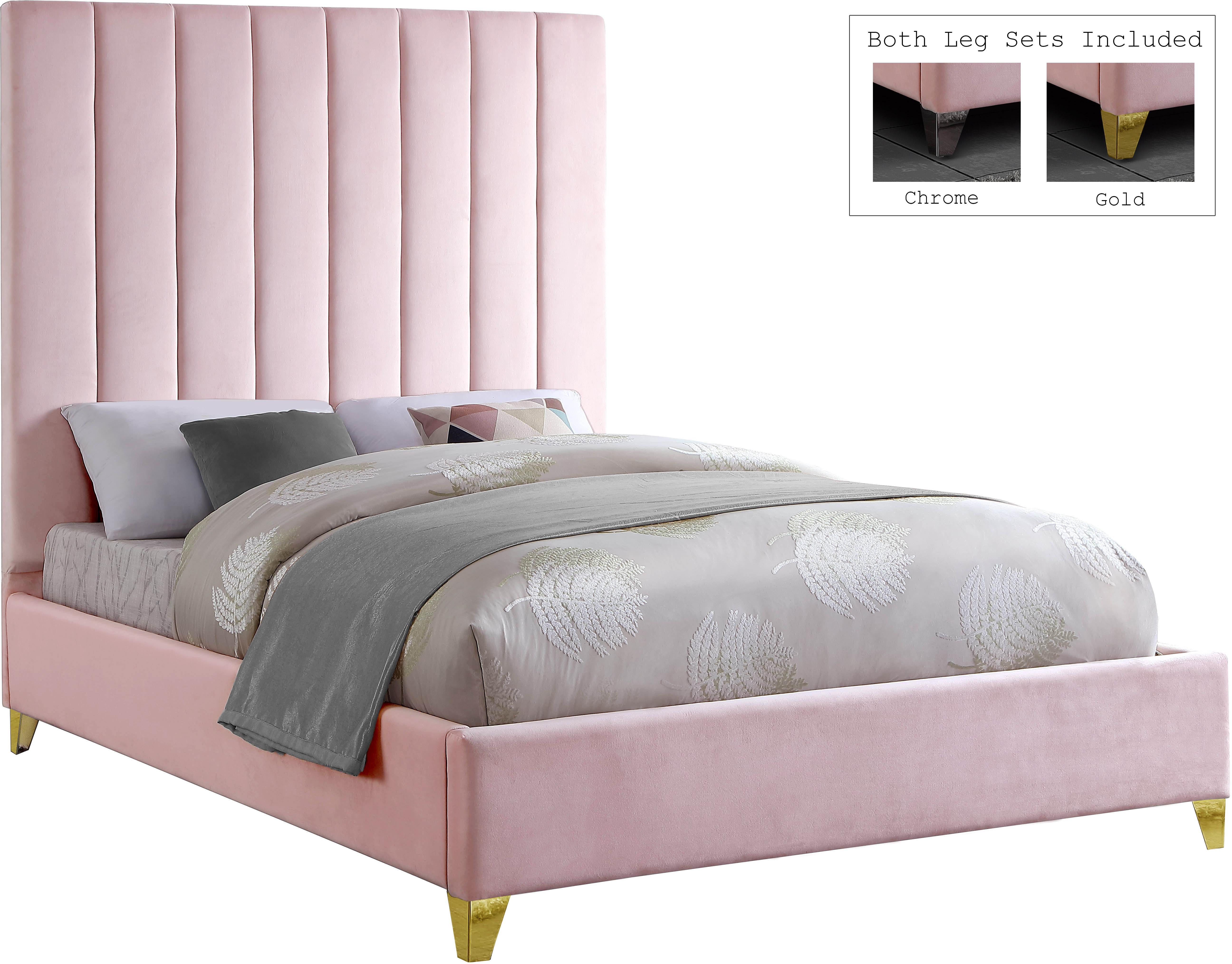 Via Pink Velvet Full Bed - Luxury Home Furniture (MI)