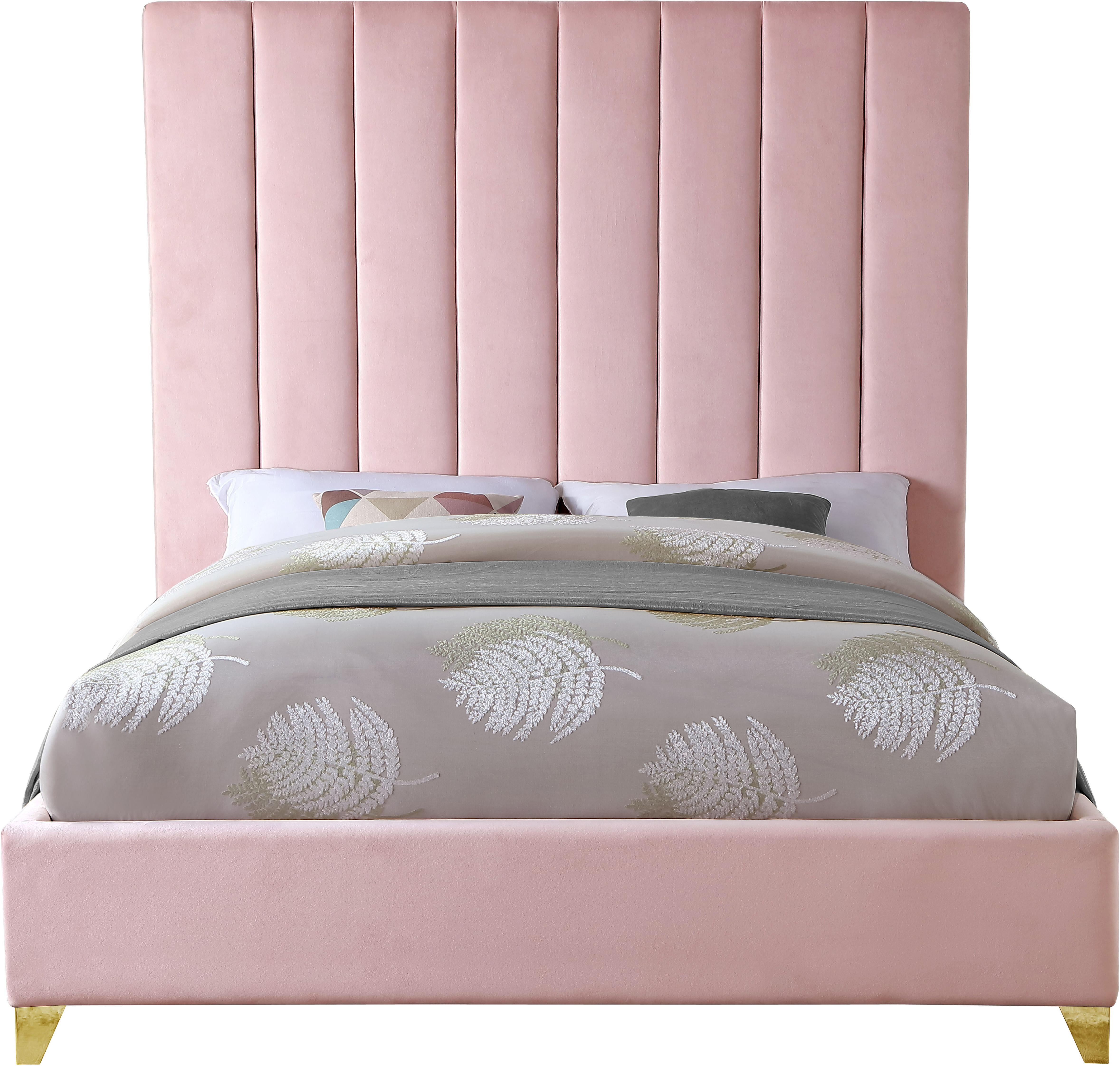 Via Pink Velvet Full Bed - Luxury Home Furniture (MI)