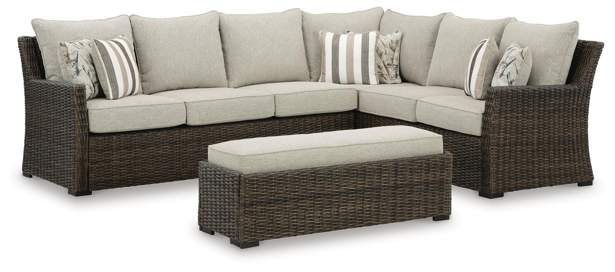 Brook Ranch Outdoor Sofa Sectional/Bench with Cushion (Set of 3) - Luxury Home Furniture (MI)