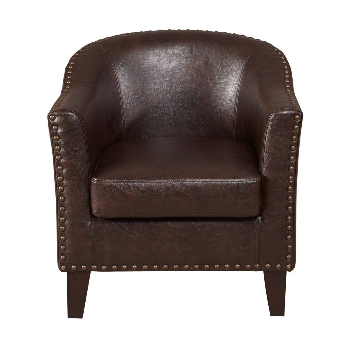 Pulaski Brown Faux Leather Barrel Accent Chair - Luxury Home Furniture (MI)