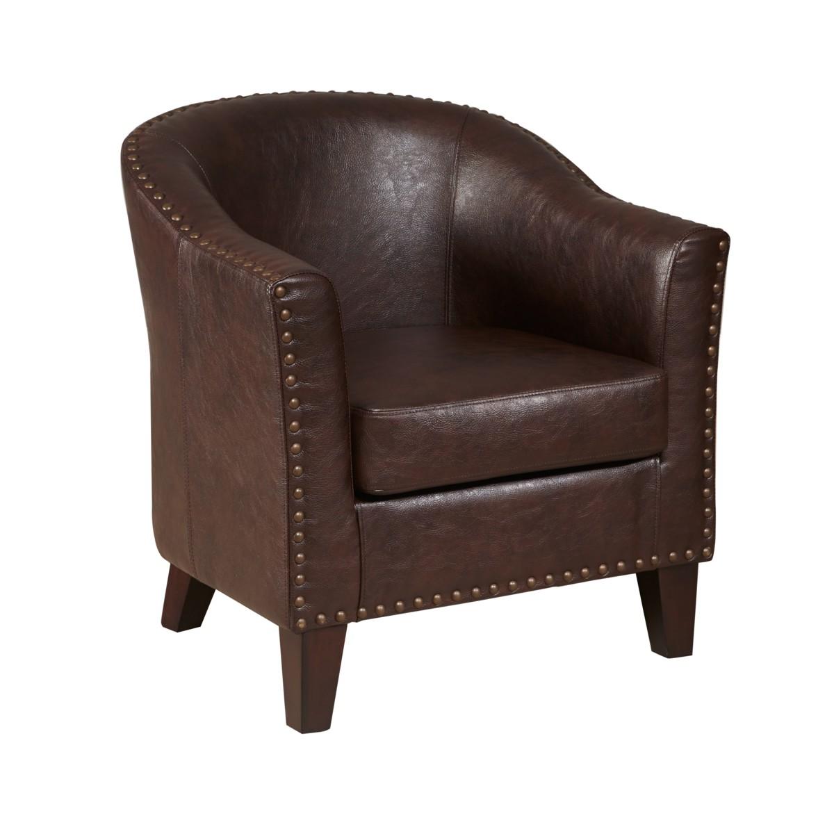 Pulaski Brown Faux Leather Barrel Accent Chair - Luxury Home Furniture (MI)