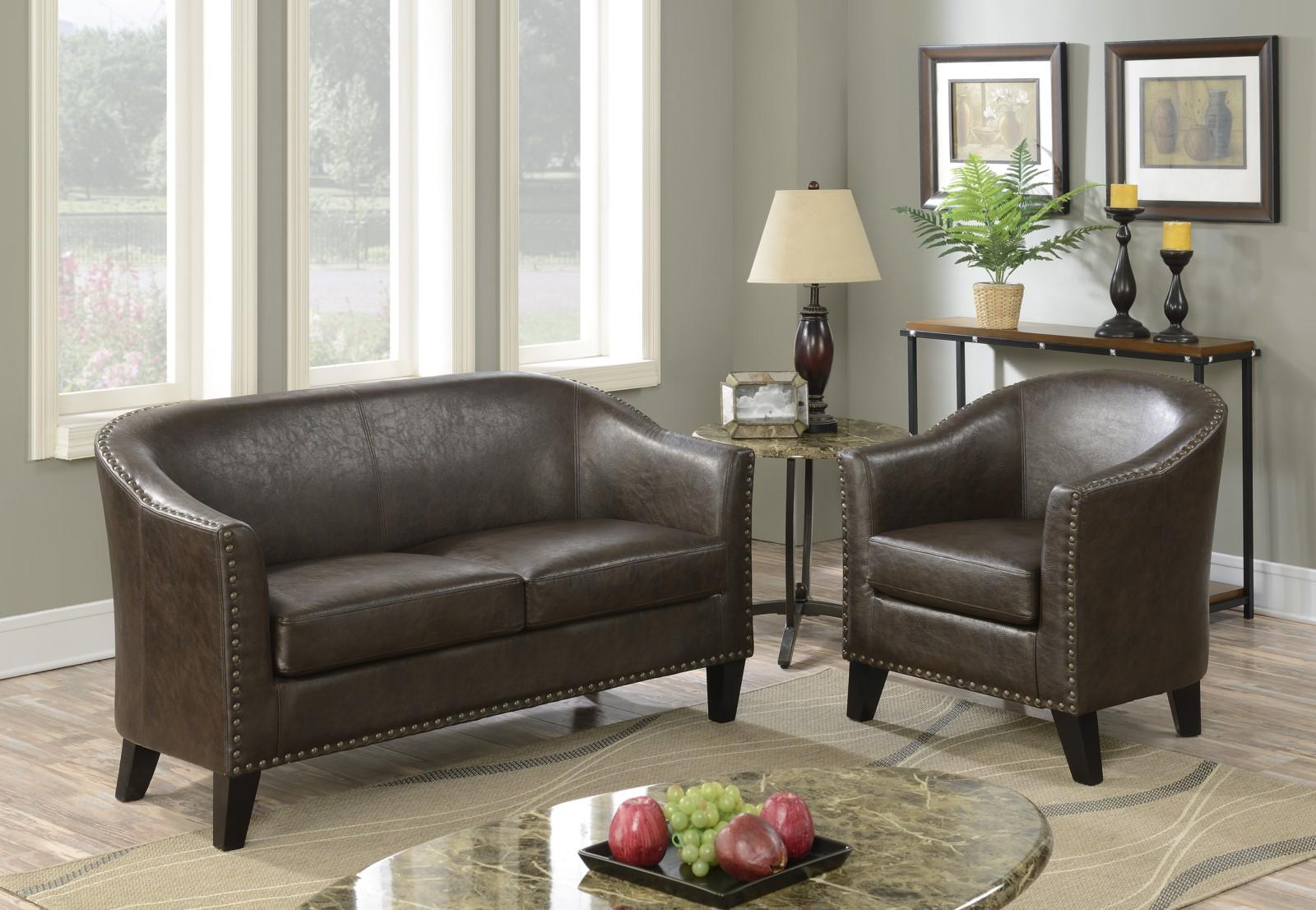 Pulaski Brown Faux Leather Barrel Accent Chair - Luxury Home Furniture (MI)