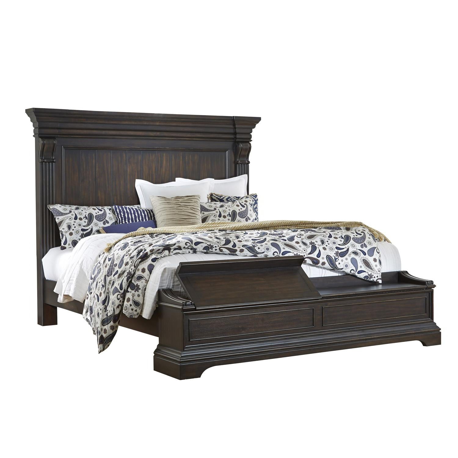 Pulaski Caldwell King Panel Bed with Blanket Chest Footboard in Dark Wood - Luxury Home Furniture (MI)