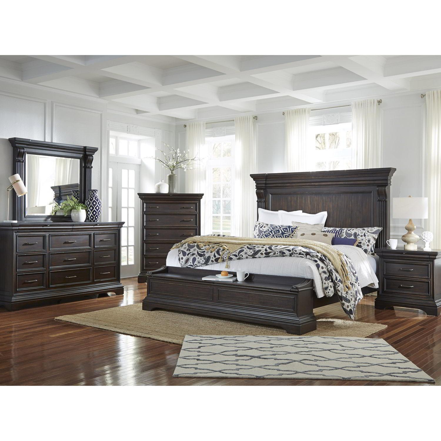 Pulaski Caldwell King Panel Bed with Blanket Chest Footboard in Dark Wood - Luxury Home Furniture (MI)